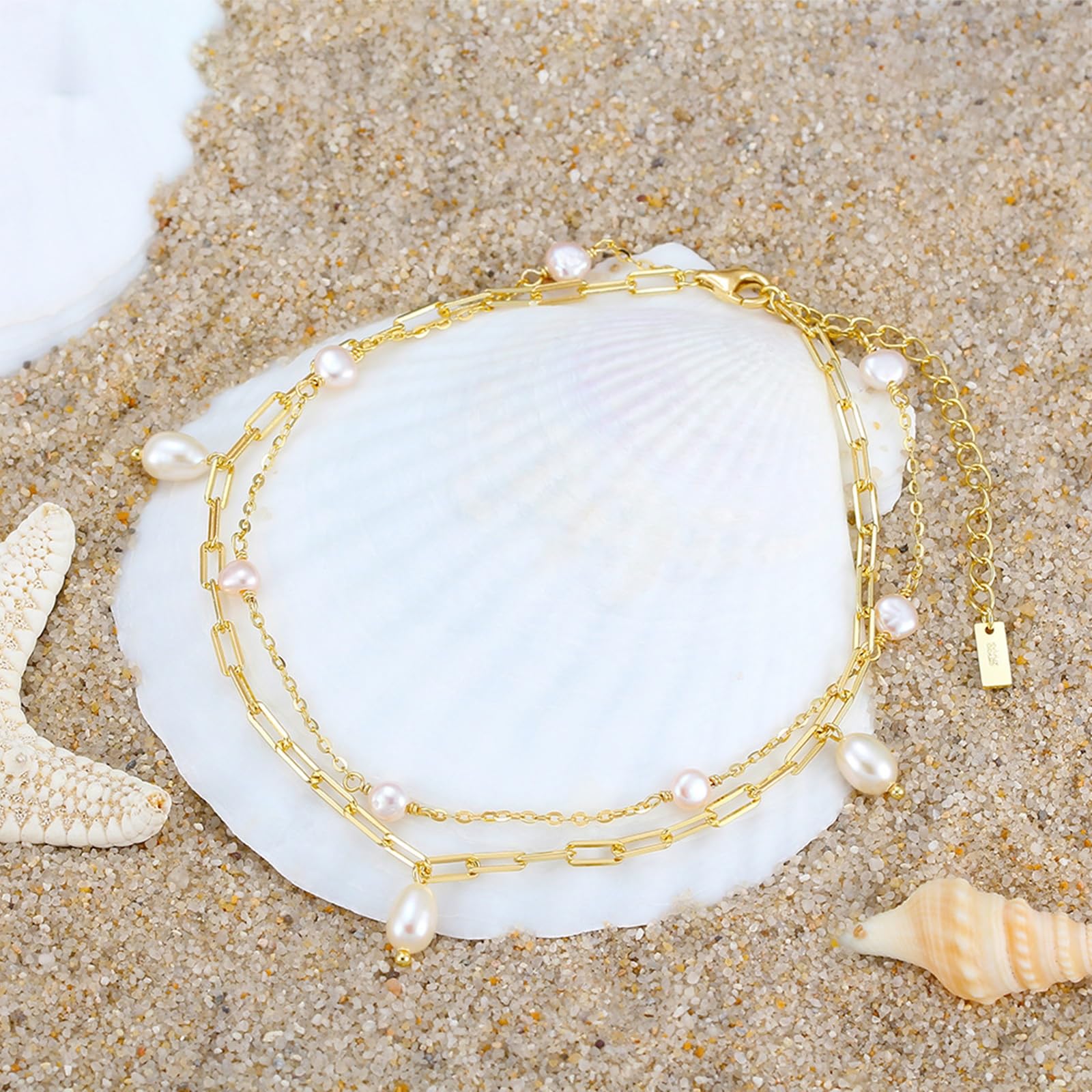 Cavigliere Argento 925 Donna, Cavigliera Donna Sexy Catena Geometrico A Doppio Strati con Perla, Bracciali alla Caviglia da Spiaggia Piede Catena Cavigliere Regolabili per Donne