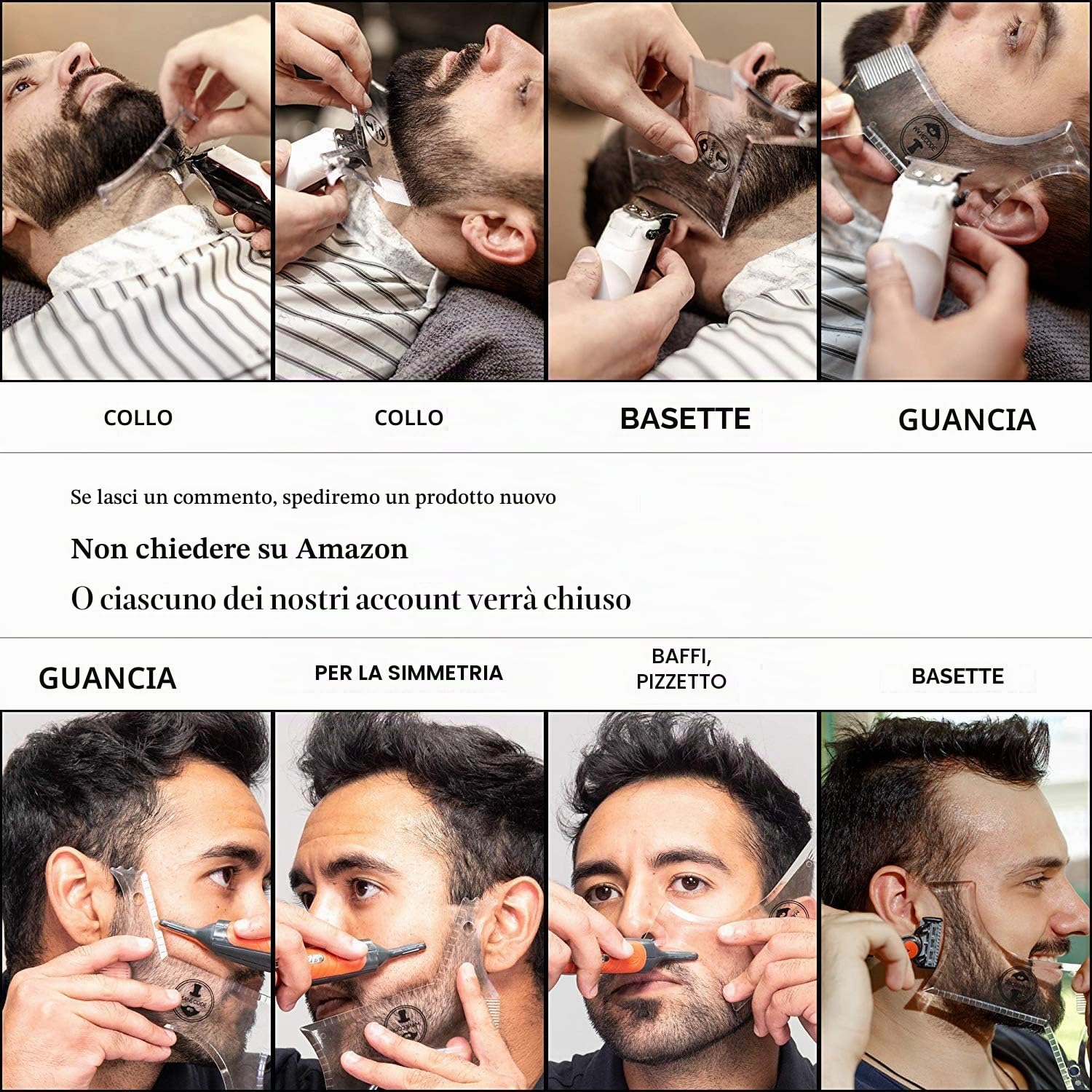 Strumento per modellare la barba da uomo con pettine integrato, modello trasparente per pettine, baffi, basette, mascella, guancia/collo, simmetrico/curva/taglio a gradini (trasparente)