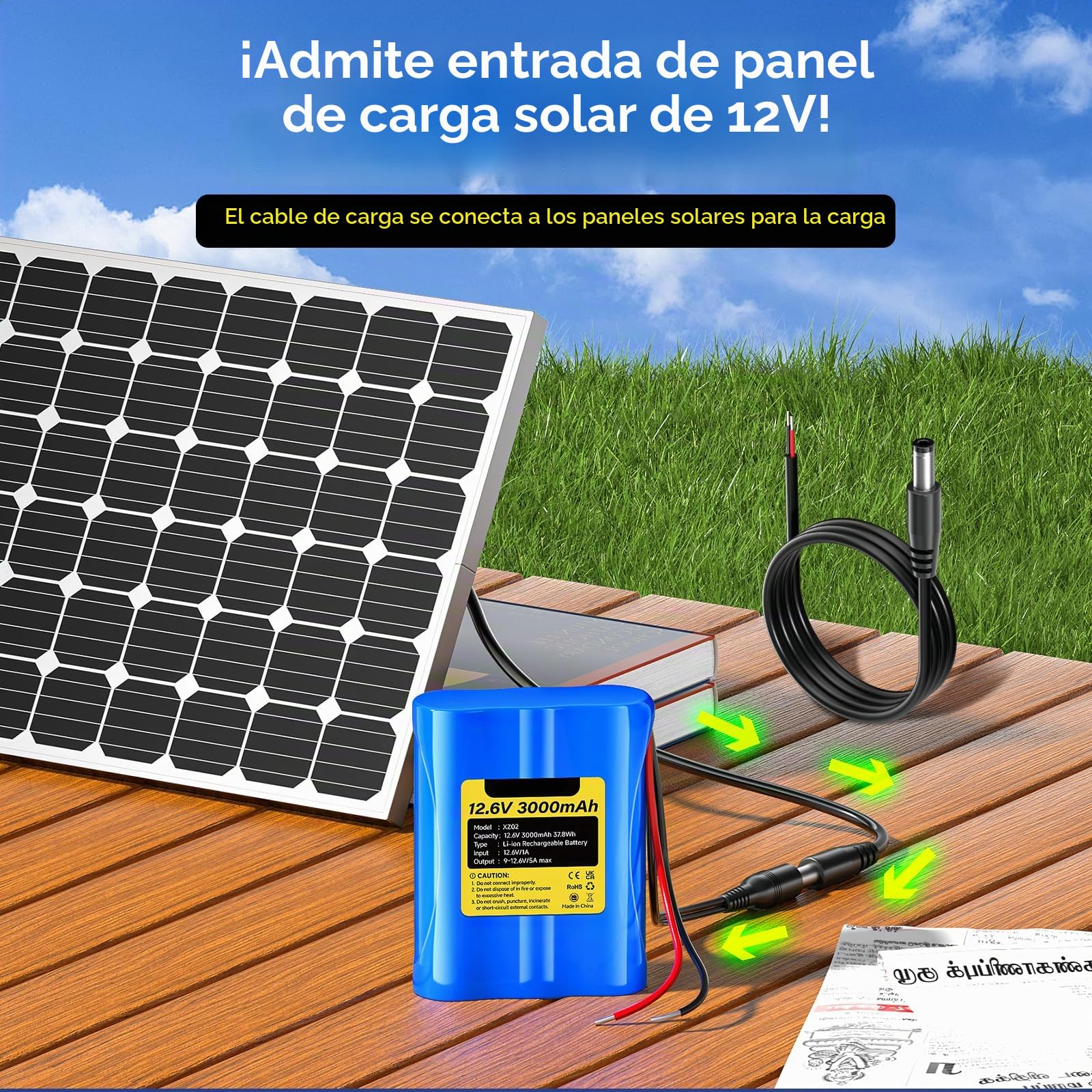 CITYORK 3000mAh 12.6V Batería Recargable de Iones de Litio para Panel Solar de Carga, cámaras de CCTV, videocámaras, Reproductores MP3, Luces LED y más