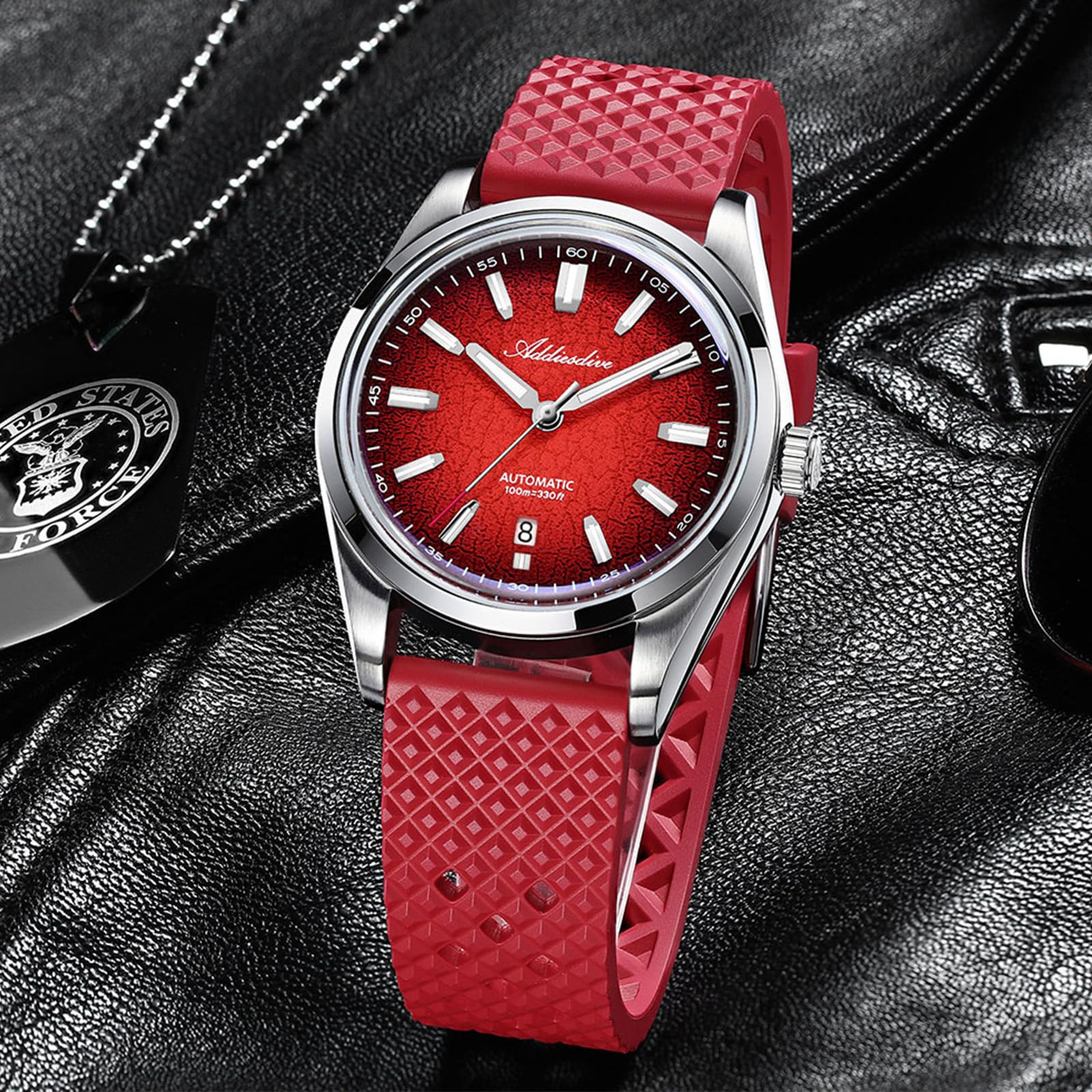 ADDIESDIVE męski zegarek mechaniczny 8215 ruch AD2531 zegarek automatyczny FKM pasek z gumy fluorowej K1 lustro ze szkła bąbelkowego 100 metrów wodoodporny BGW9 świecący zegarki