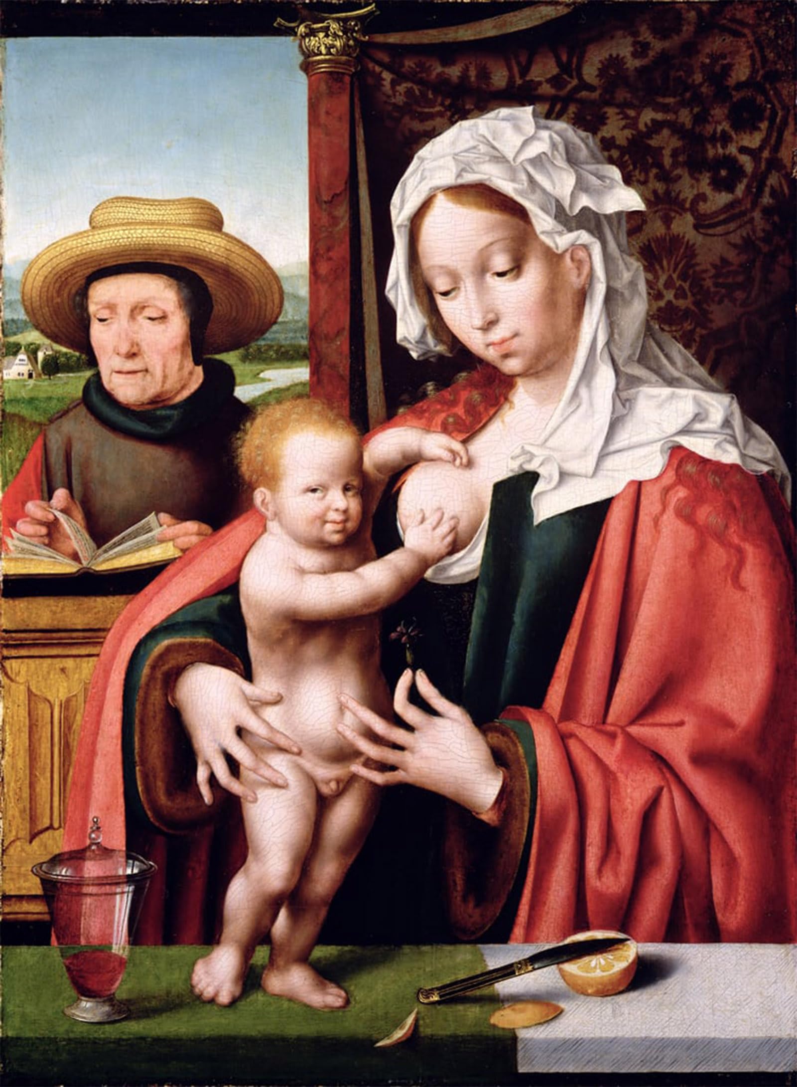 Artxlxxbn No Frame Famous Painting Canvas Artwork Graffiti Print The Holy Family By Joos Van Cleve Portrait Canvas Image For Home Decor 60X90cm