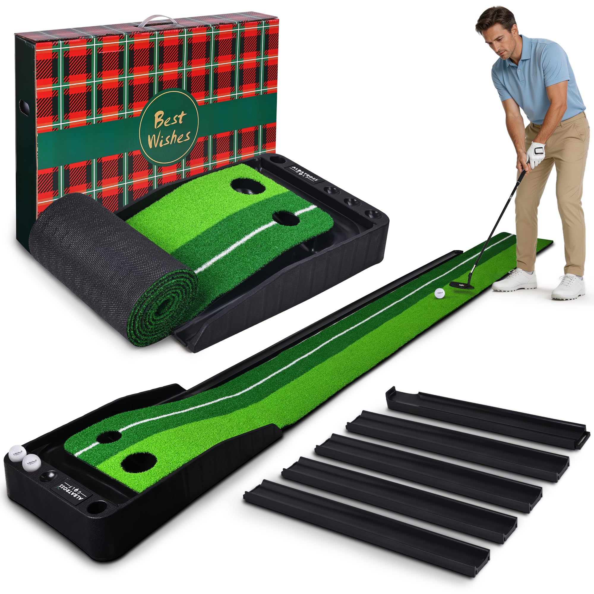 Premium Automatic Ball Return Golf Putting Mat, Portable Indoor Golf Practice Green with Alignment Guide & Solid Base, Ideal for Home or Office and Golfers,