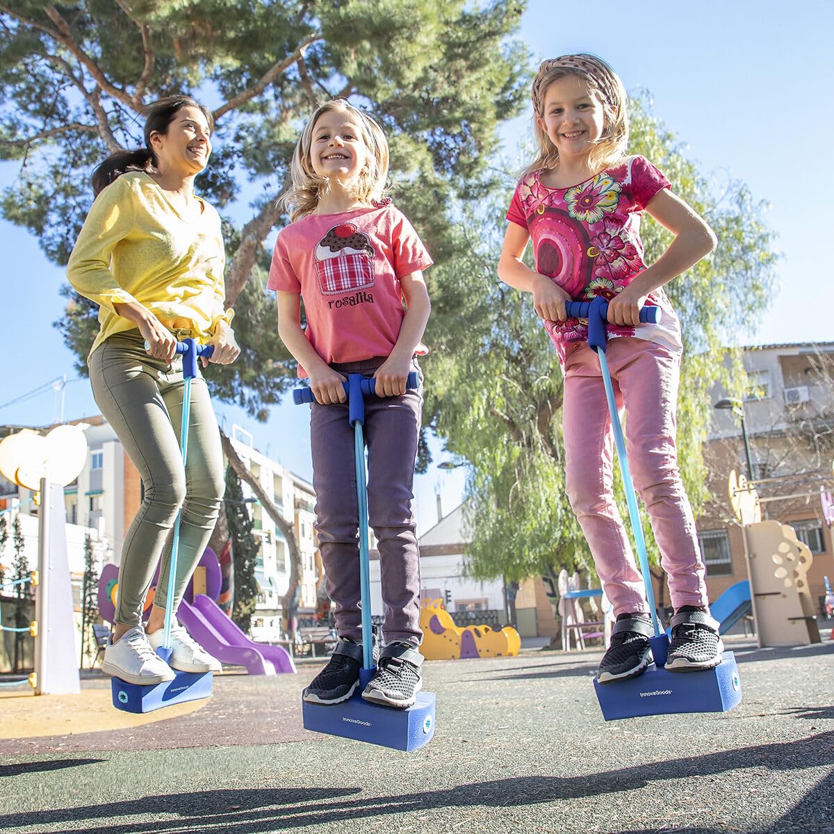 InnovaGoods® Pogo saltarín, Pogo para Actividades Infantiles y Familiares, Ejercicio y Habilidades físicas, Pogo saltarin con Sonido de Brinco, Cumpleaños para Niños +3 Años.