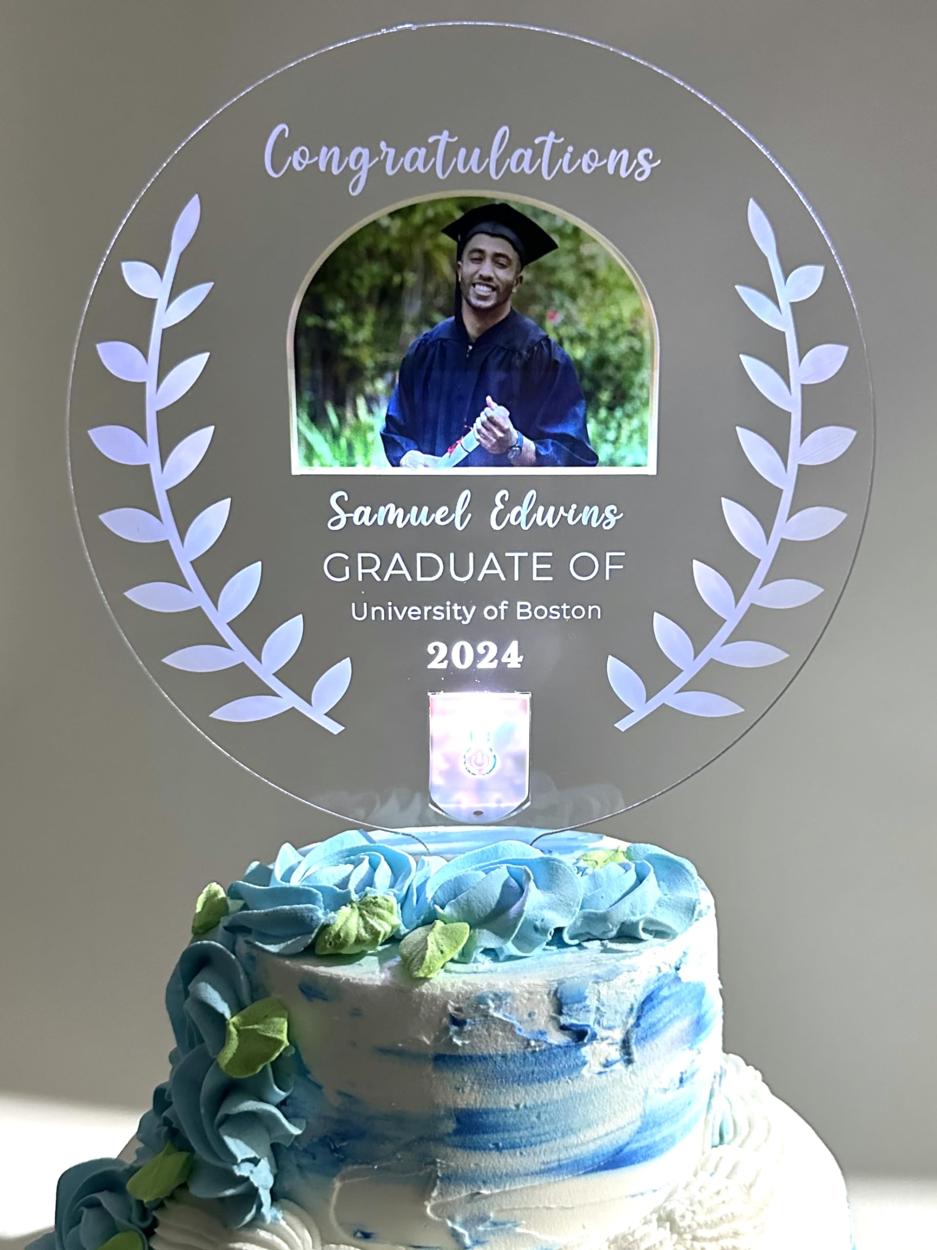 Light Up Personalized Custom Party Decor Cake Top Topper - Any Photo Picture Logo Text - Graduation Class Of (-) Graduate Cake Topper