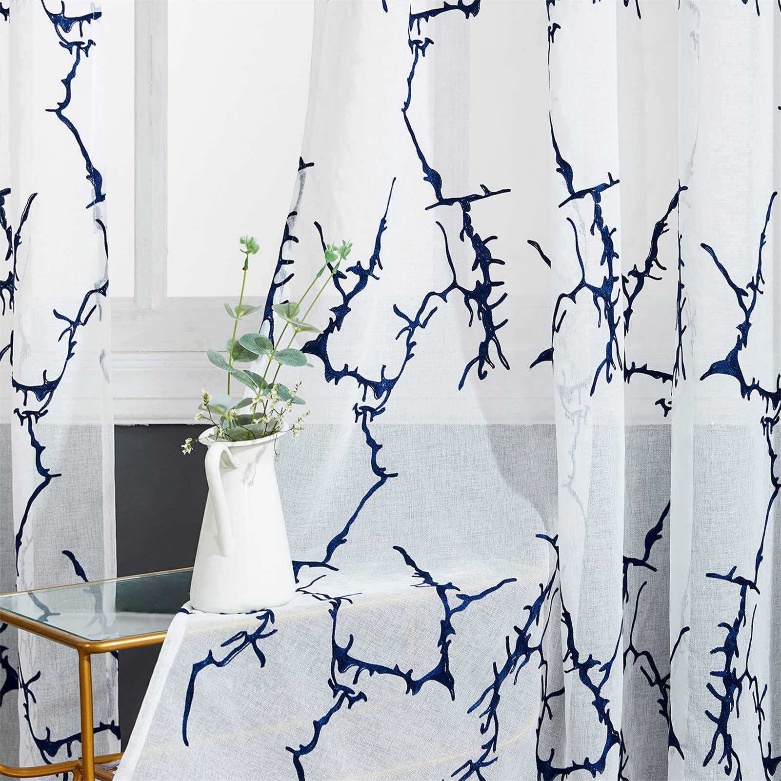 Simple White Feather Embroidery Sheer Voile Curtains Yarn Semi Basic Window Treatments Rod Pocket Voile Gauze Tulle Draperies For Living Kids Room Bedroom Balocny(1 Panel, W 50 X L 63 Inch