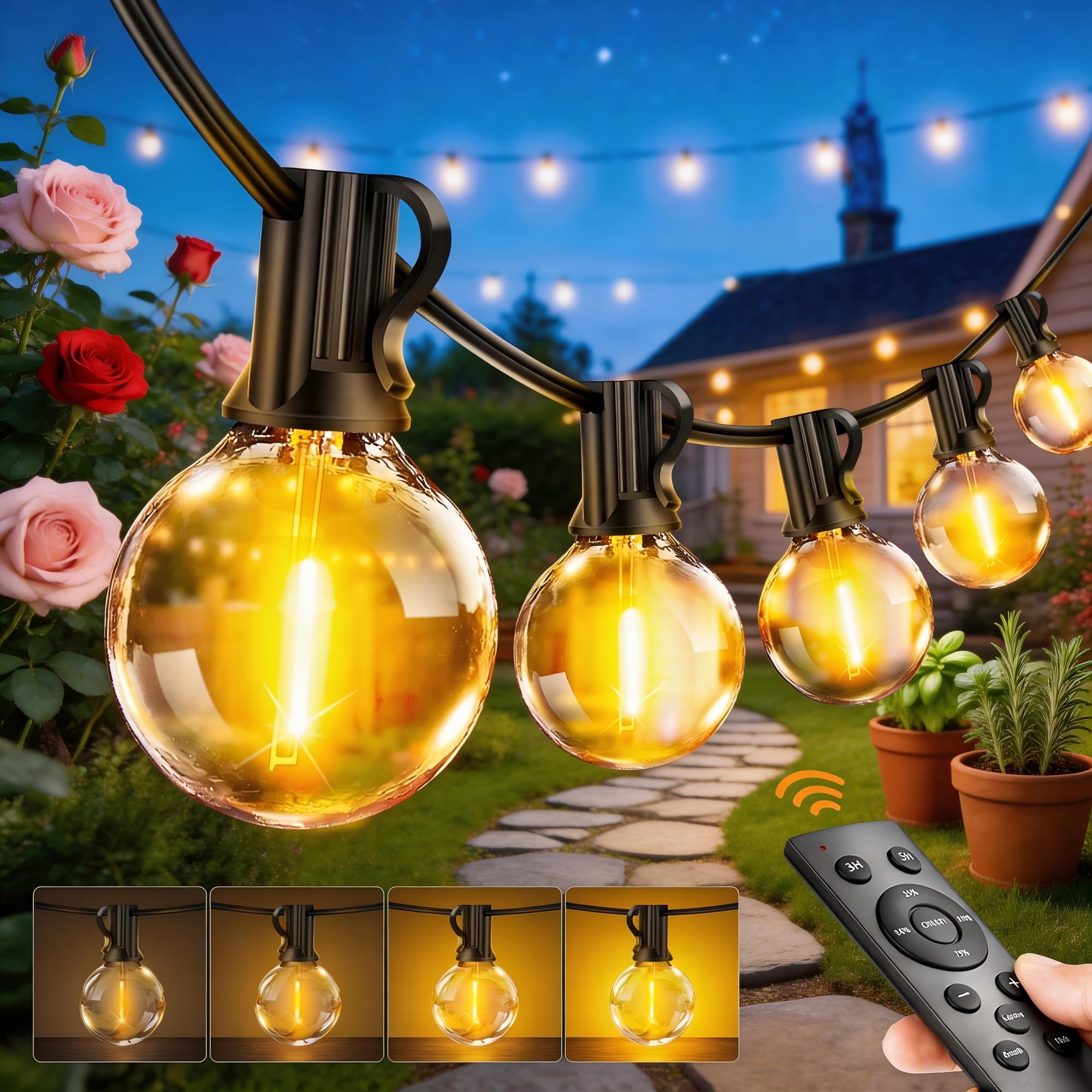 Seklin G40 Festoon Outdoor Lights 45M, Mains Powered – 45+2 LED Bulbs, Dimmable with Remote & Timer, 3 Modes, Waterproof Connectable Lighting for Garden Patio Pergola Balcony Party