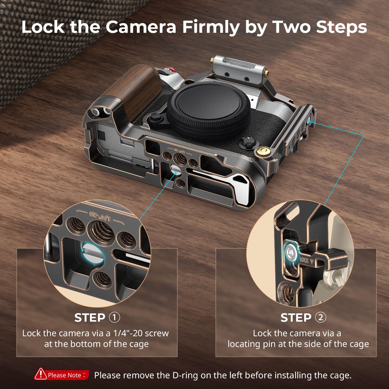 SMALLRIG Cage « Retro » pour FUJIFILM X-T50, Cage Complète en Alliage d'Aluminium, avec Plaque de Dégagement Rapide pour Arca et Support de Cold Shoe pour Microphone et Lumière - 4714