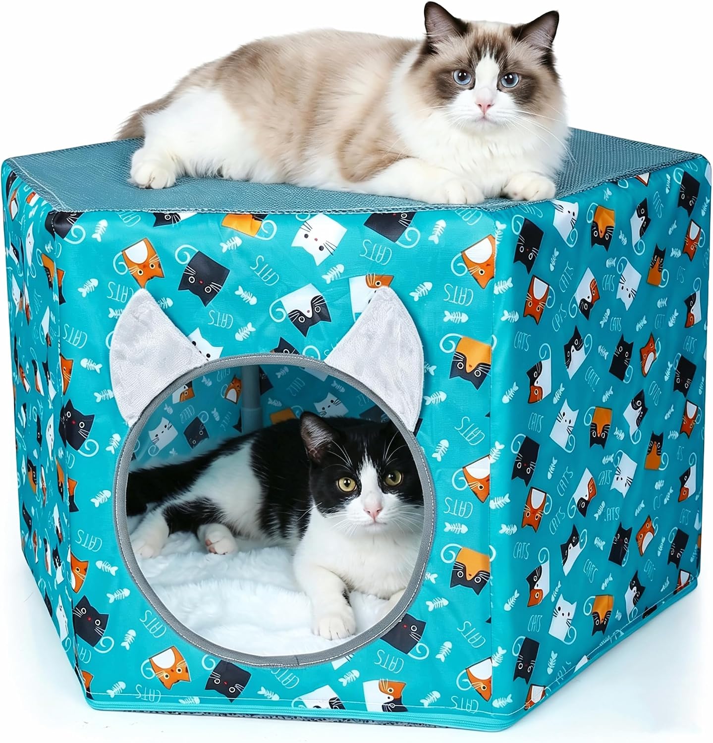 Cat Beds for Indoor Cats, Elevated Cat Hammock Bed, Hexagon Cat House with Breathable Mesh & Non-slip Bottom, Large Cat Cave Hanging Cat Bed for Indoor and Outdoor Use, 24'' x 21'' x 14.5''
