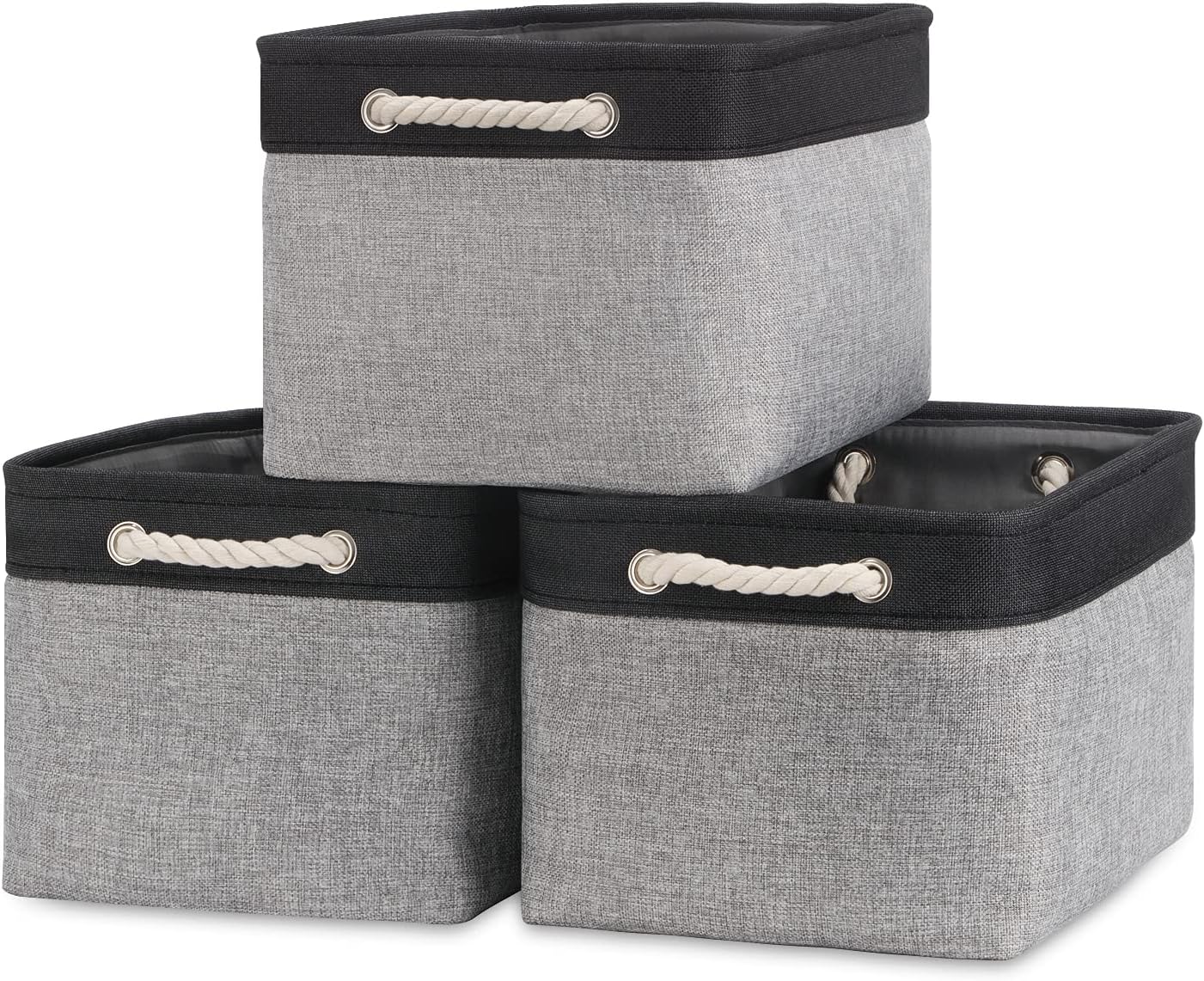 Bidtakay Fabric Storage Bins [3-Pack] Large Baskets for Organizing 15 X 11 X 9.5 Inches Decorative Bins for Shelves Closet Storage Bin Linen Closet Organizers Home(Black&Grey)