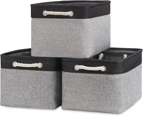 Miniatura 1 de Bidtakay Cestas de tela de almacenamiento paquete de 3 cestas grandes para organizar 15 x 11 x 9.5 pulgadas, cestas decorativas para estantes,