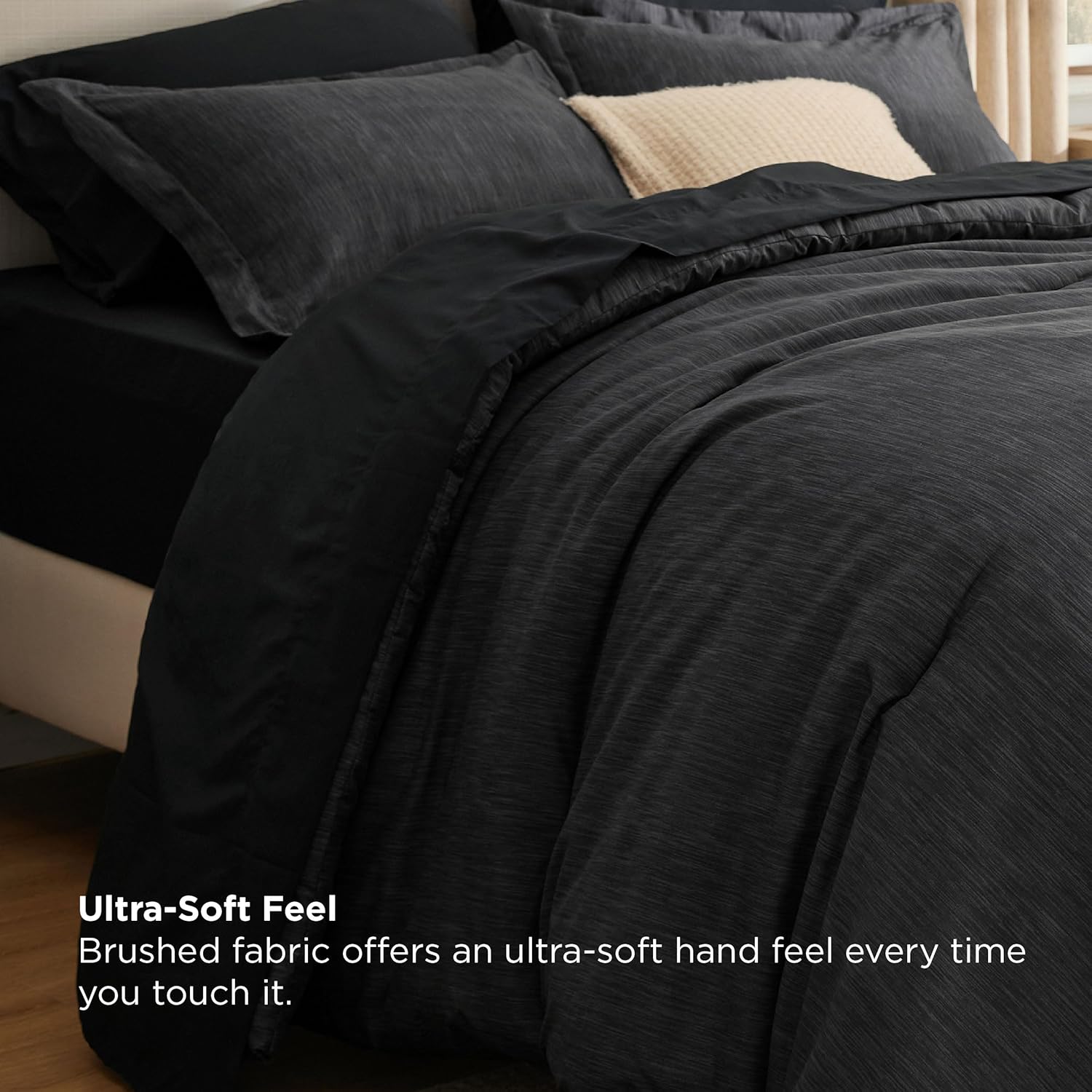 Bedsure King ? Comforter Set Gray ?- Bed in a Bag Queen Size Bedding, Cationic Dyed Bed Set Gift for Family, Black Soft Bedding for All Seasons Comforter with Sheets, Pillowcases