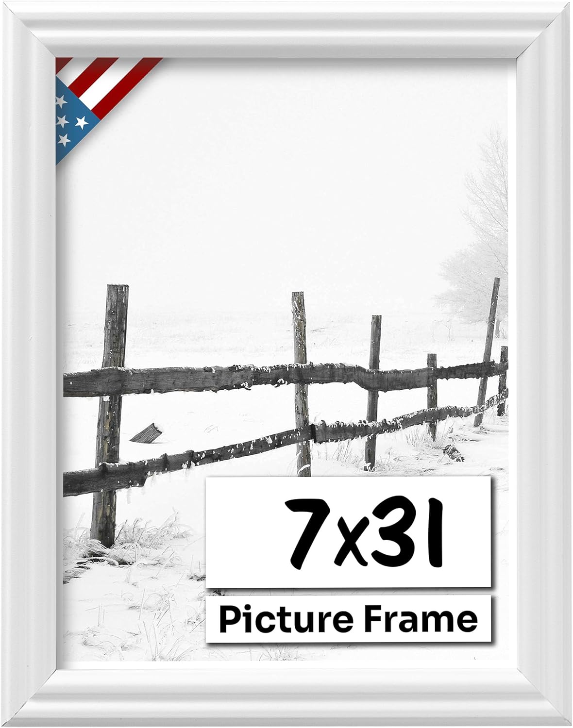 White 7x31 Picture Frame .75" Inch Wide - White Wall Decor Handmade Solid Wood Frames with Preinstalled Hangers and UV Blocking Plexiglass 31x7 Frame