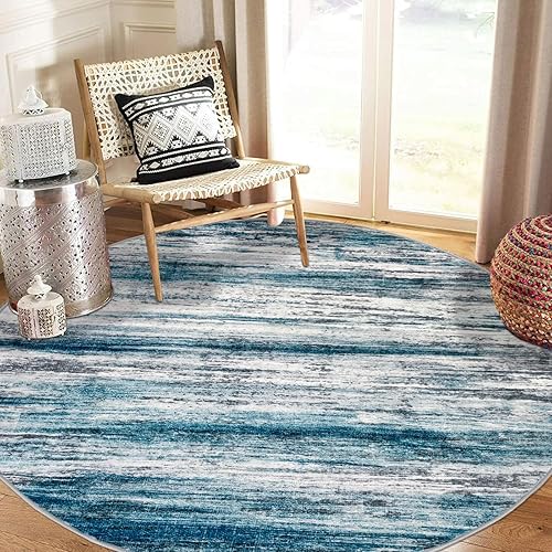 Miniatura 87 de KOZYFLY Alfombra moderna abstracta lavable de 2.6 x 10 pies, antideslizante, suave, alfombra de camino de cocina, alfombra a rayas azules óxido para
