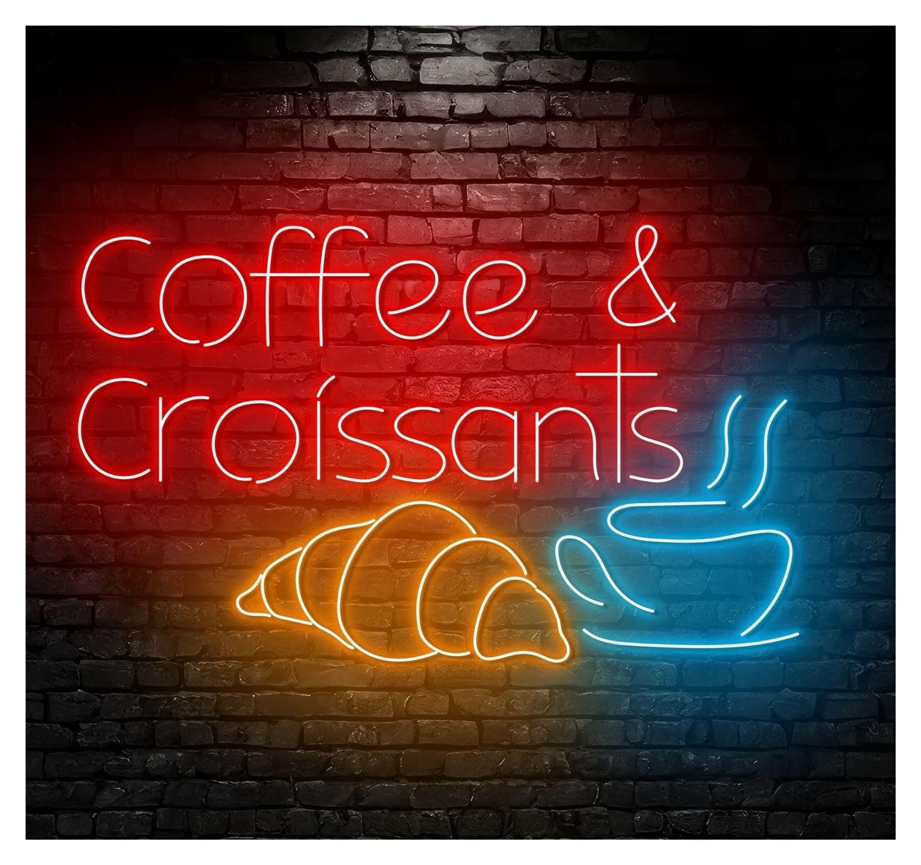 RONGCH Hanging Art Signs Coffee and Croissants Neon Sign Led Light for Bakery Cake Wall Decor Storefront Window Display Business Entrance 63cm
