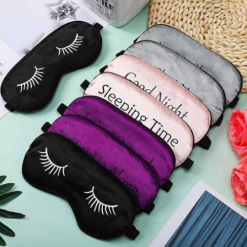 Miniatura 7 de 8 Piezas de Máscara para Dormir de Seda con Correa Ajustable, Antifaz Suave para Bloquear la Luz para Mujeres y Hombres, para una Noche Completa de