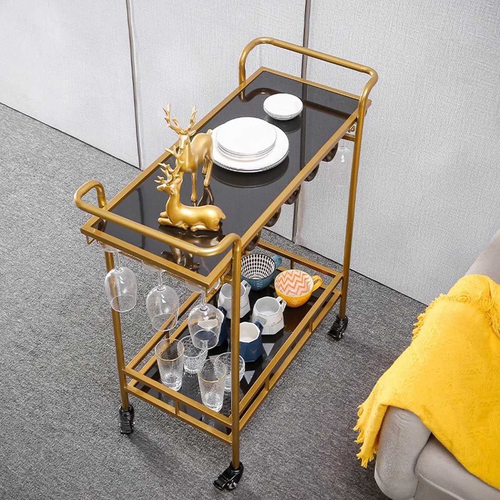 Barwagen für zu Hause Barwagen mit 2 Ebenen und LED-Licht, mobiler Barwagen, moderner Minibar-Küchen-Servierwagen und Kaffeestation mit Stauraum for Wein und Gläser Mobiler Bar-Servierwagen ( Size : G