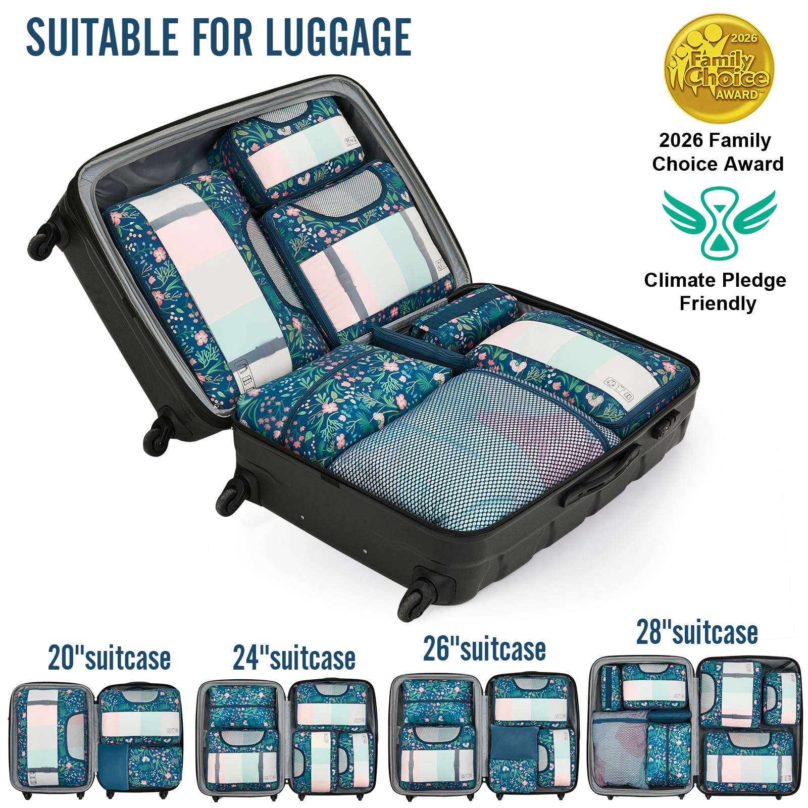 Veken 8 Set Packing Cubes for Travel Essentials,Anti-Wrinkle Buckled Suitcase Organizer for Shoe & Toiletry Bag,Carry On Luggage Bag with 99+ Count Mesh Holes for Airplane & College Dorm Accessories view 6