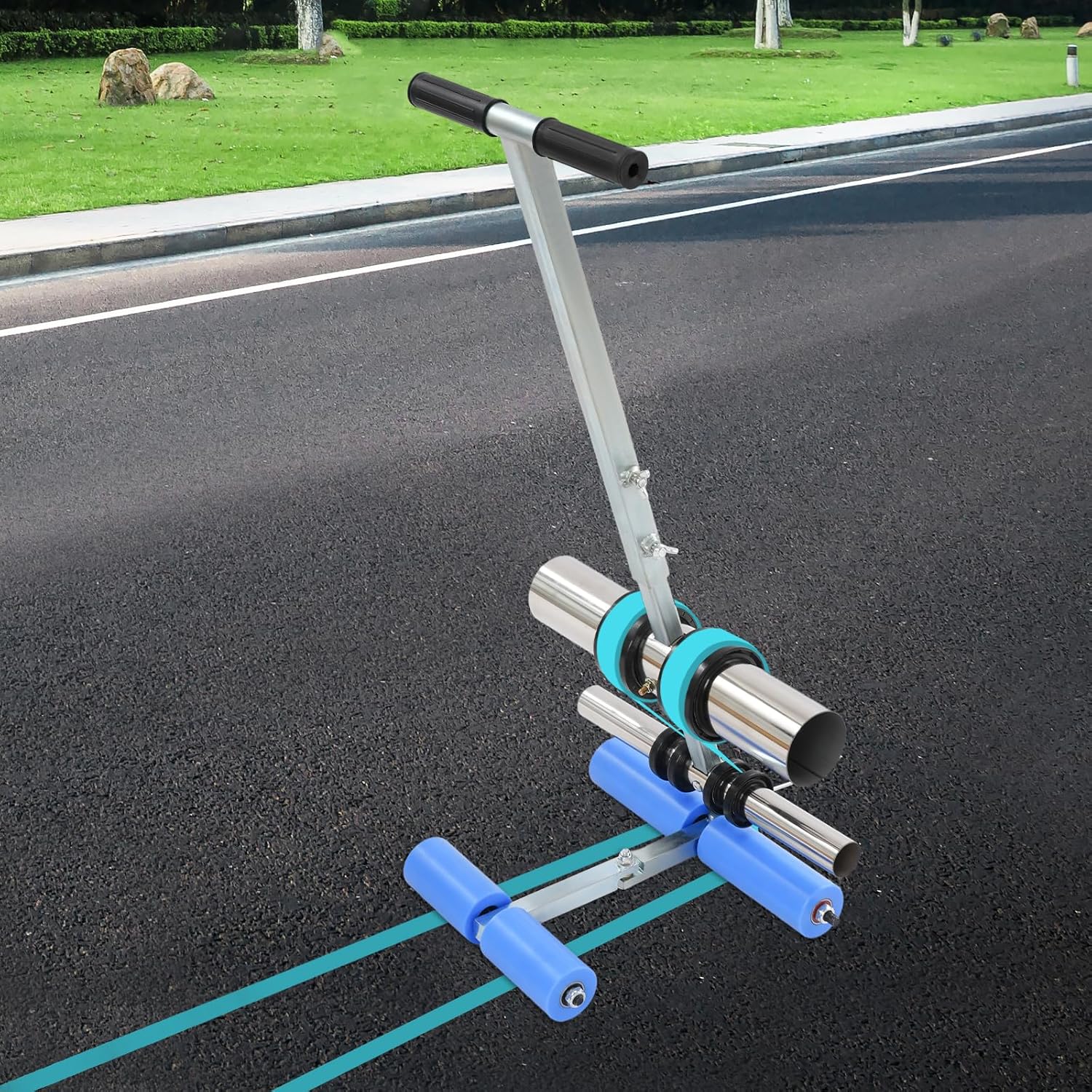 Line Striping Machine Hand Push Tape Applicator 5.51in Width Adjustable Height for Parking Lot Basketball Court Road with Circle Drawing Kit