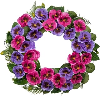 Künstlicher Türkranz Stiefmütterchenkranz aus Kunstblumen Künstliche Stiefmütterchen Violett Blumenkranz Künstlich Wandkranz Frühling Sommer Deko für Wand Tür Fenster Tisch Deko im Haus Hotel
