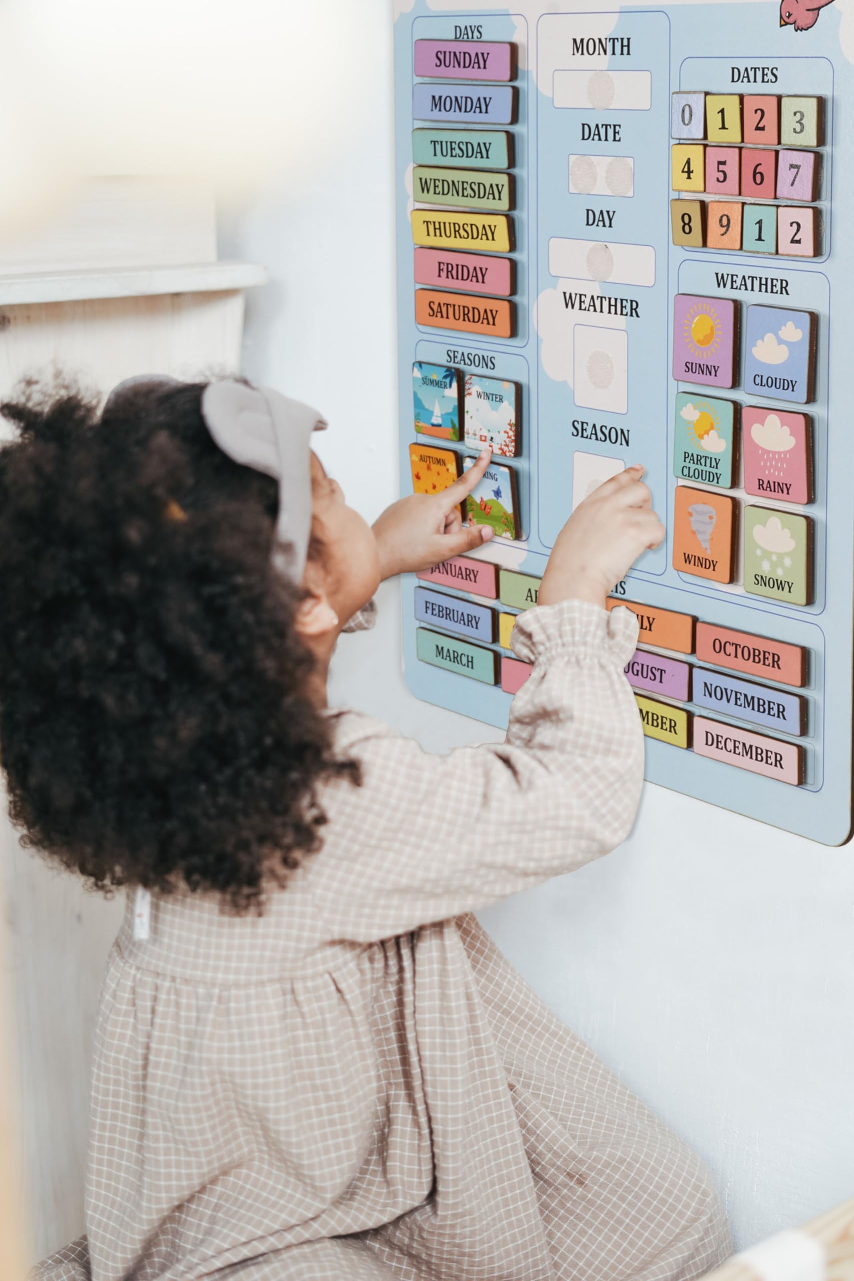 Inkdotpot My First Calendar Board For Kids, Preschool Wall Hanging Month/Date/Day/Weather/Season (42 Pieces); Classroom Learning Calendar Board, 14.5 x 11.5 inches-Light Blue - Image 4