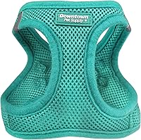 Vista 30 de Downtown Pet Supply Arnés para perros y gatos de taza, antitirones, XX-Pequeño, color caqui - Arnés ajustable con tela de malla acolchada y ribete