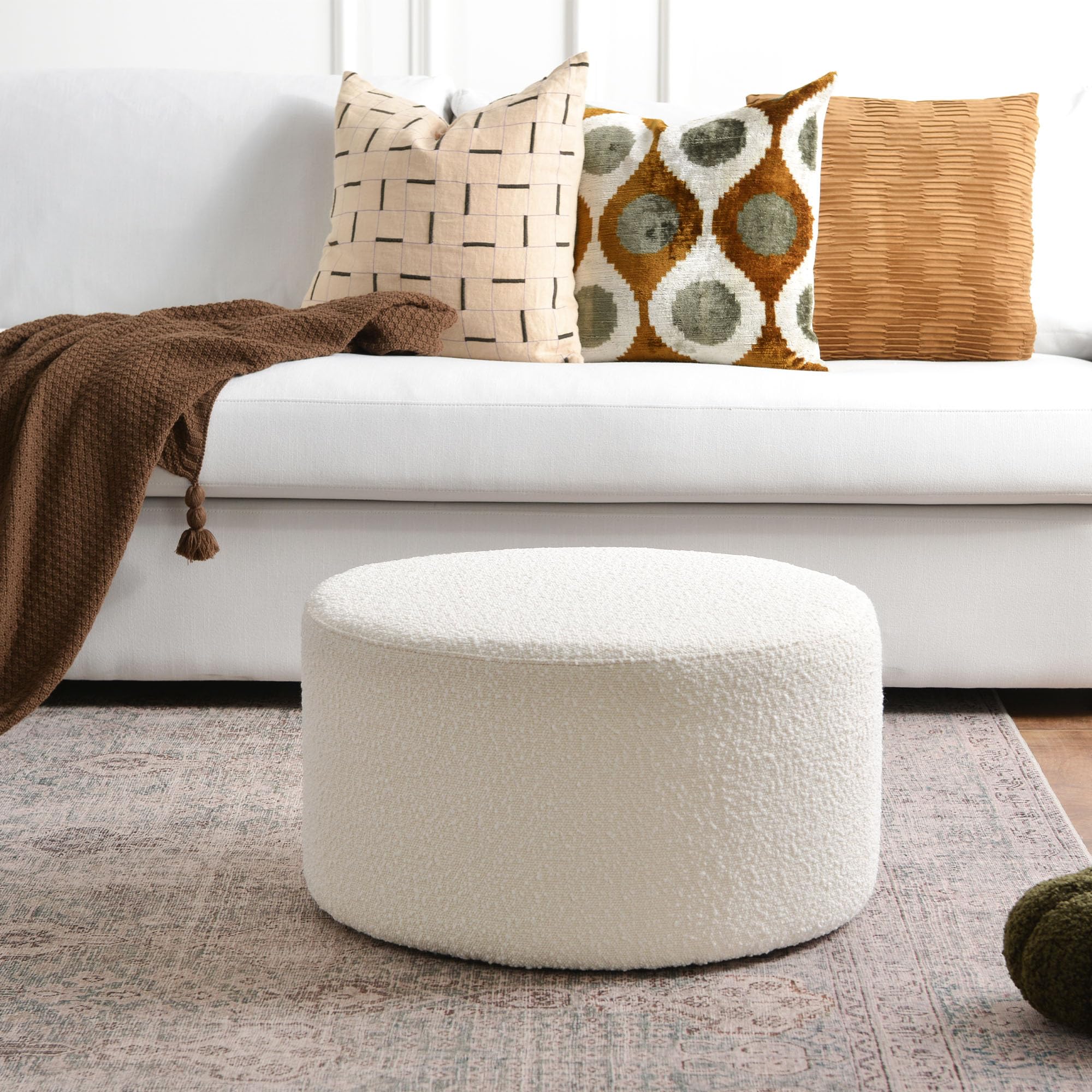 Amazon.com: KINWELL Modern Round Boucle Upholstered Ottoman with