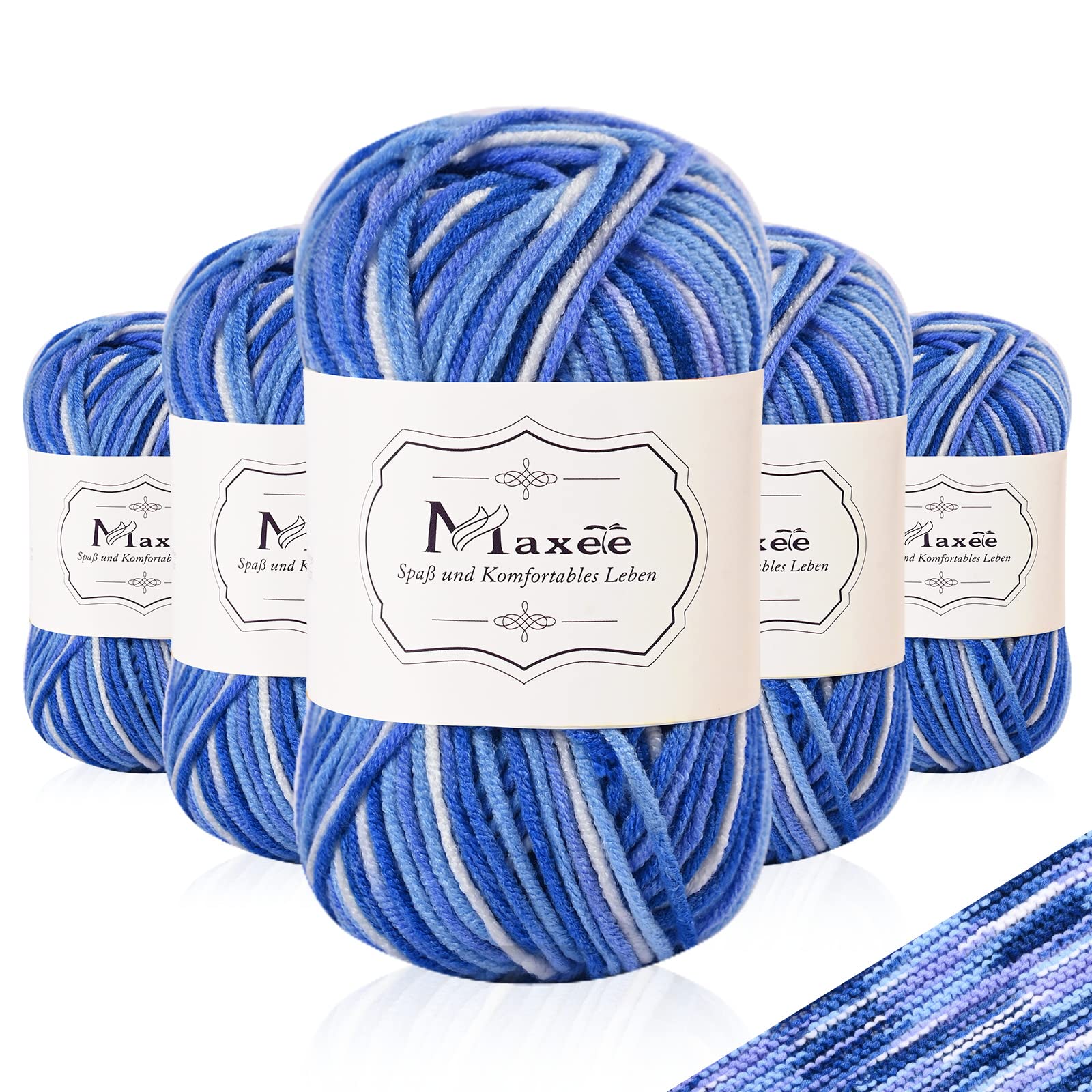 Maxee Handstrickgarn, 50 g Häkelgarn, Bunt Farbverlauf Acrylgarn zum Stricken, Weicher Wolle zum Häkeln, Mehrfarbiges Garn zum Stricken Häkeln und Basteln