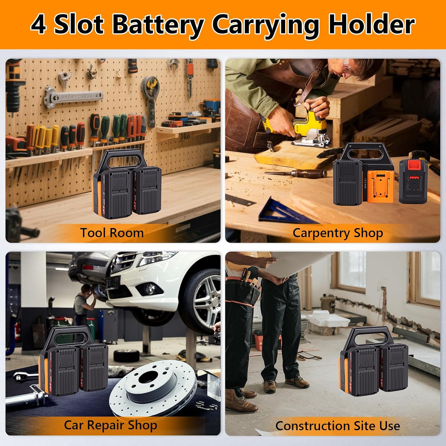 4-Slot Battery Carrying Holder Fit for De wa LTS 20V/18V, Portable ABS Battery Organizer for Tool Bags & Job Sites, Secure Compact Storage for Easy Transport