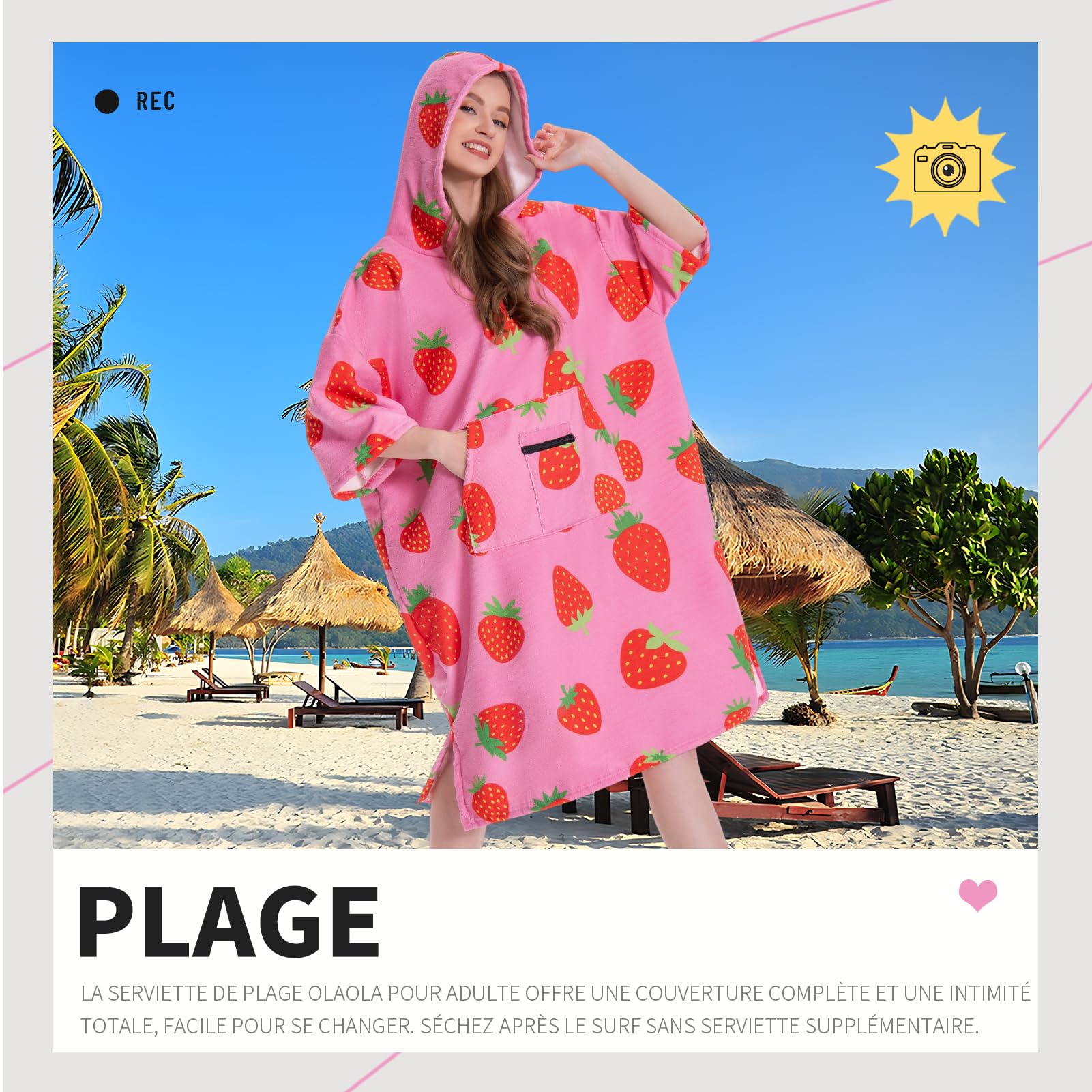 OLAOLA Poncho de Surf Adulte Serviette Bain Capuche Poche Séchage Rapide Plage Femmes Hommes