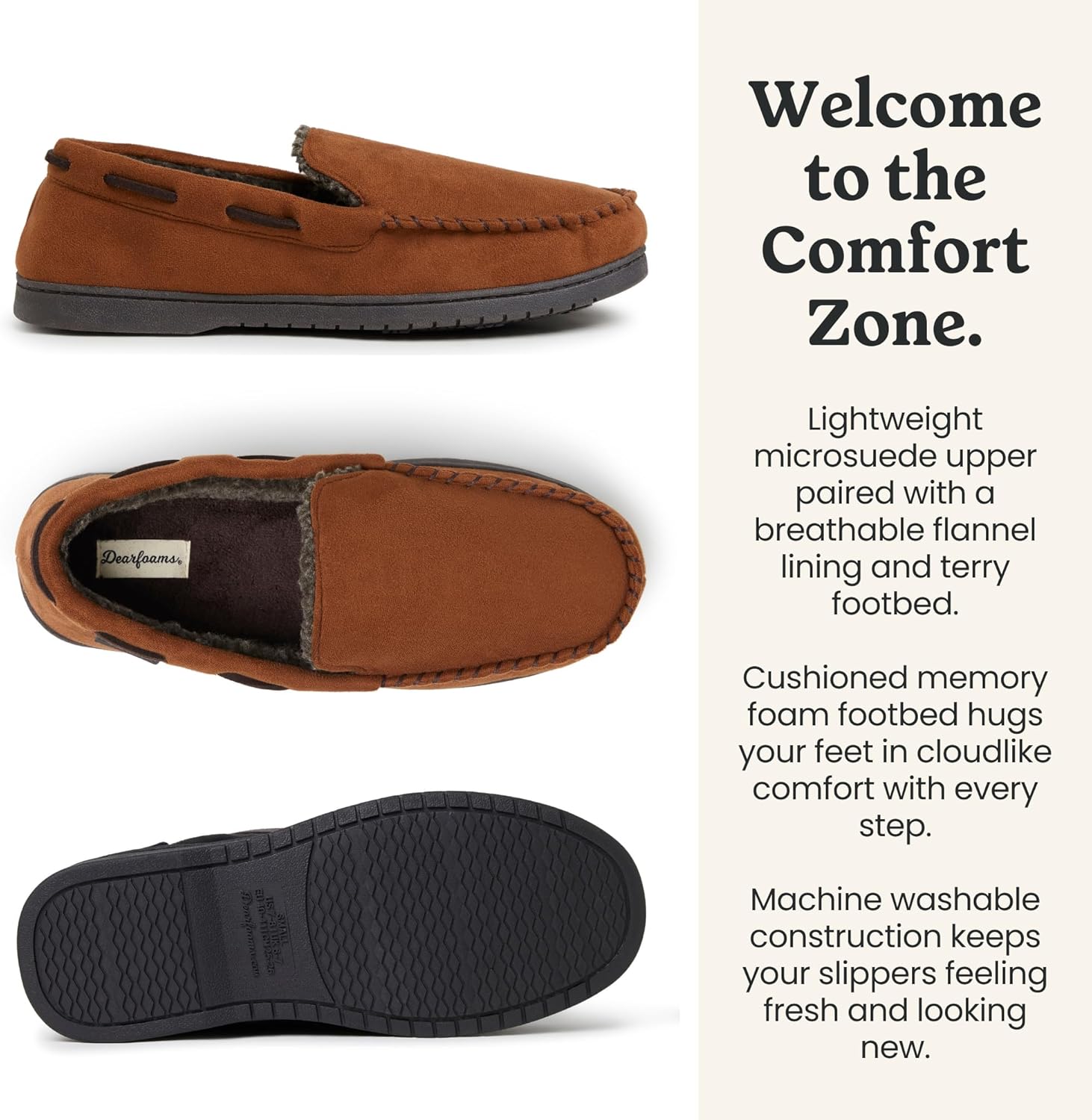 Dearfoams mens Keaton Memory Foam Indoor Outdoor Moccasin With Wide Widths Slipper - Image 3