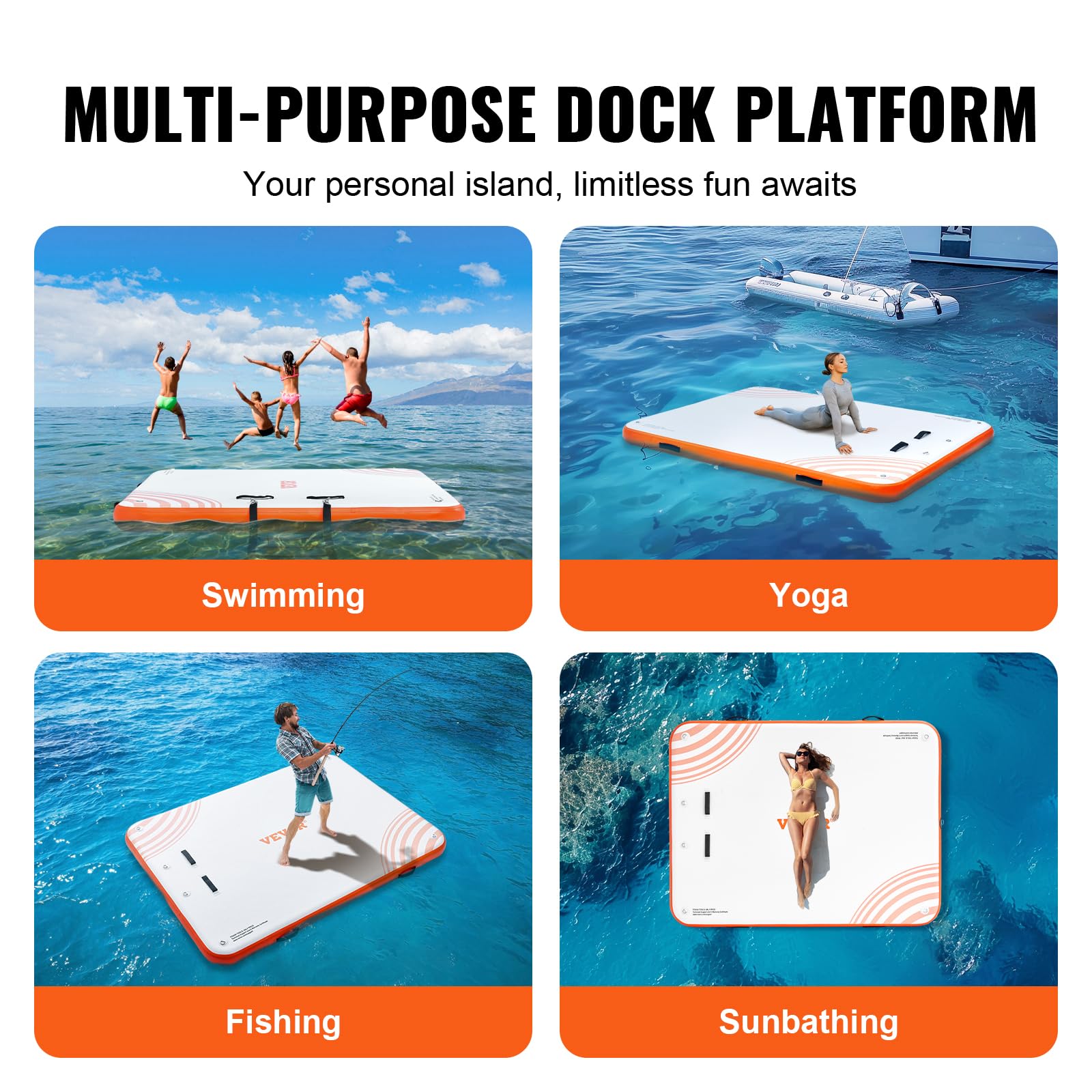 VEVOR Muelle Flotante Inflable, Plataforma de Muelle Inflable, tapete Flotante de Agua Antideslizante con Escalera Desmontable y Bolsa de Transporte portátil, Plataforma Flotante para Isla para