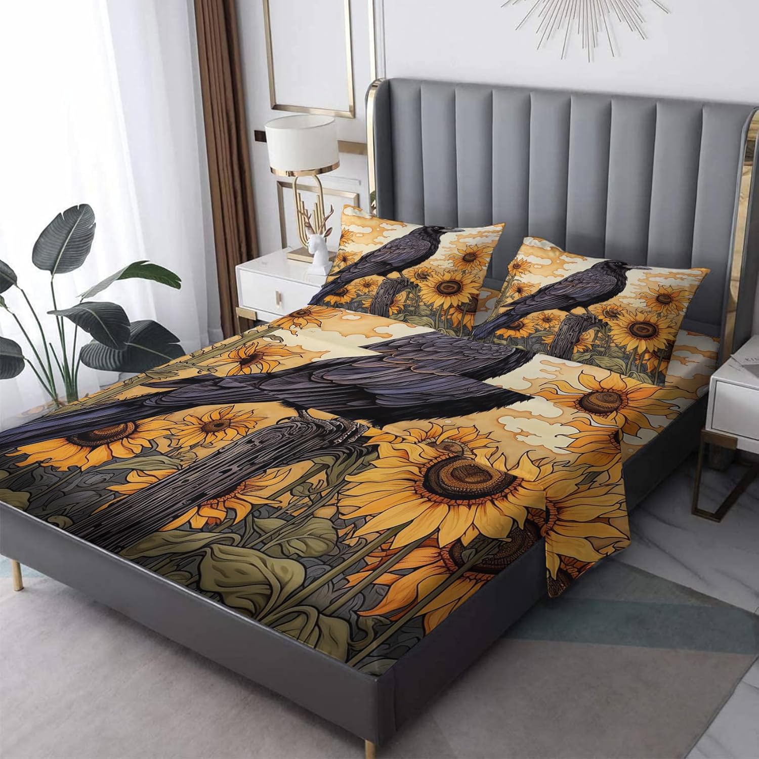 Floral Sheets Full Size Sheet Sets - Botanical Bed Sheets, Soft Microfiber & Deep Pocket & Wrinkle Free Patterned Bedding Sheets & Pillowcases, 4 Piece ( 1 Fitted Sheet, 1 Flat Sheet, 2 Pillow Cases )