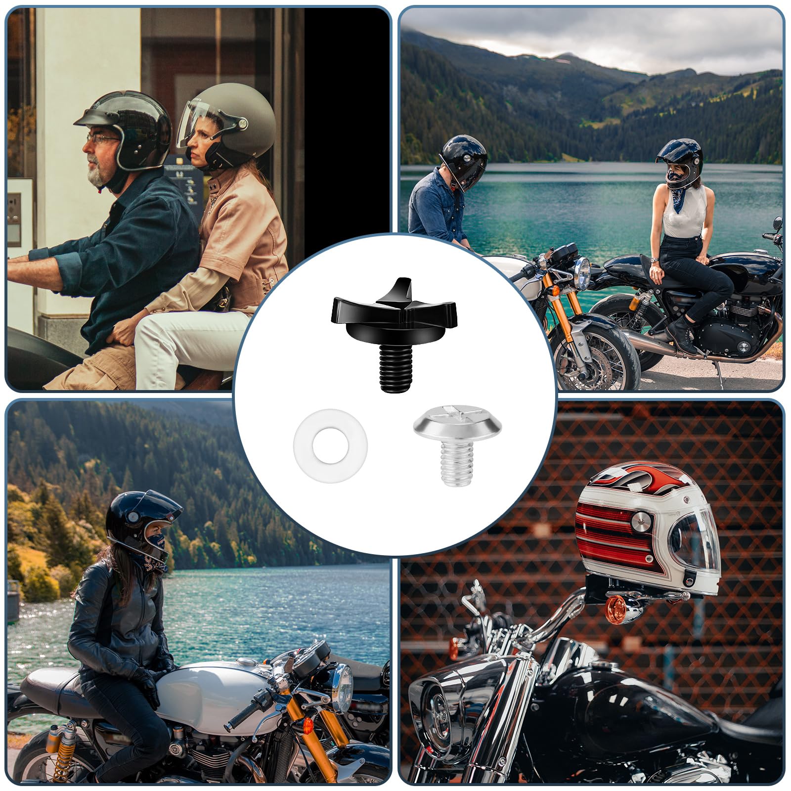8szt Srub do Kasku Motocyklowego z 8szt Podkladek Silikonowych, Sruby do Wizjera Kasku Klipsy do Wizjera Akcesoria do Kasku Motocyklowego (Czarny, Srebrny)