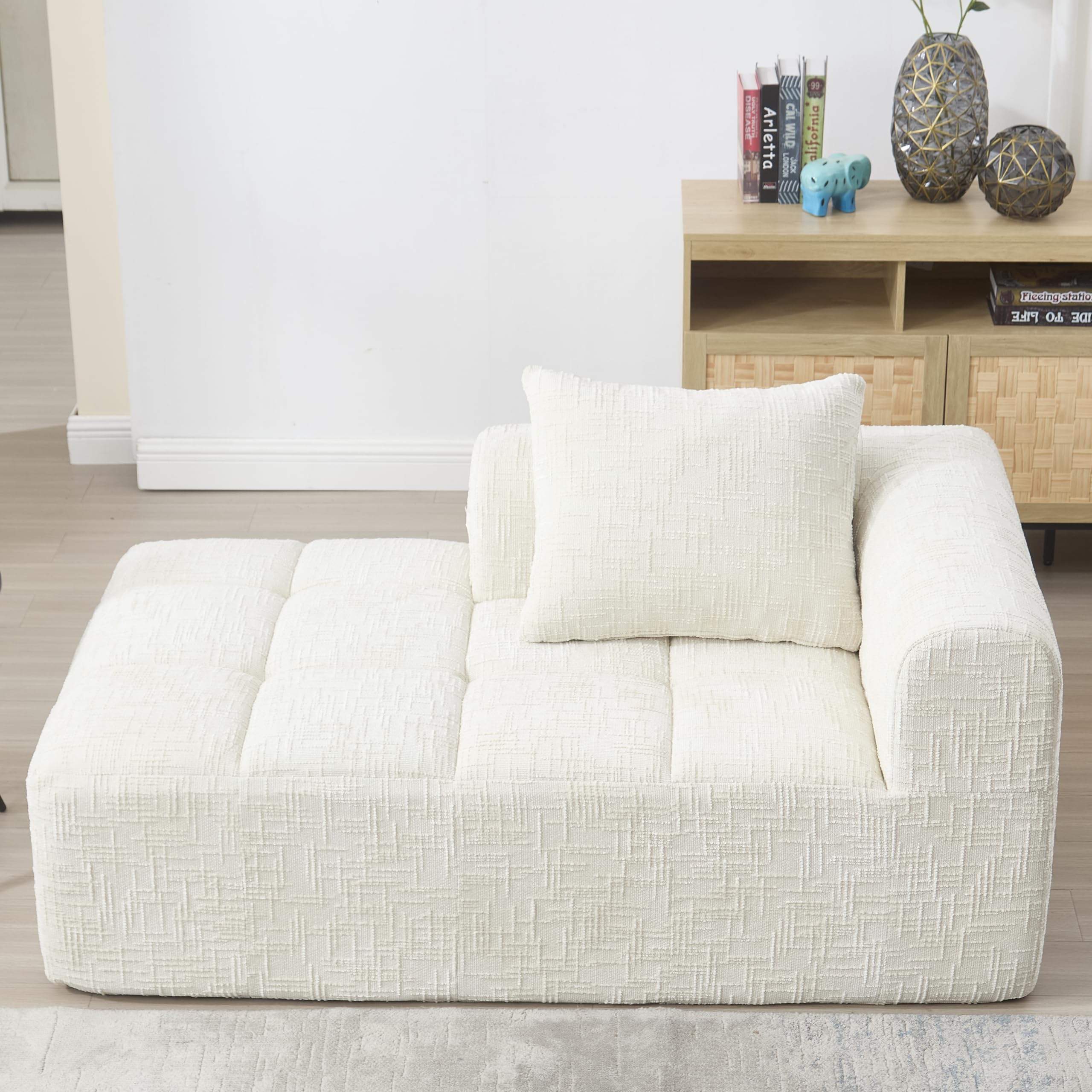 Moderno divano modulare a forma di L, nessuna installazione necessaria, divano in ciniglia con sedile reclinabile e braccioli, tasca laterale per telecomando (beige, 1 seat)