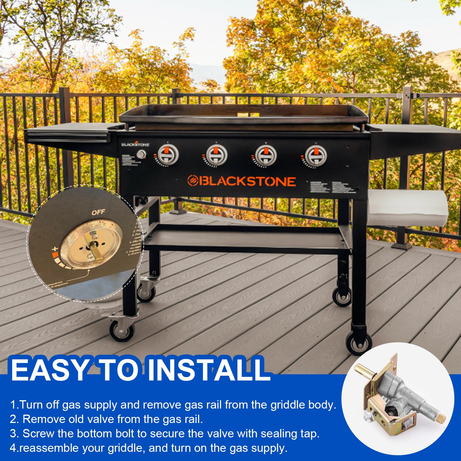 Valvola di controllo del bruciatore a gas della piastra di ricambio per griglia a gas Blackstone 36 '' 1554 1565 1836 1866 1560, morsetto per valvola a gas per barbecue a gas, confezione da 2