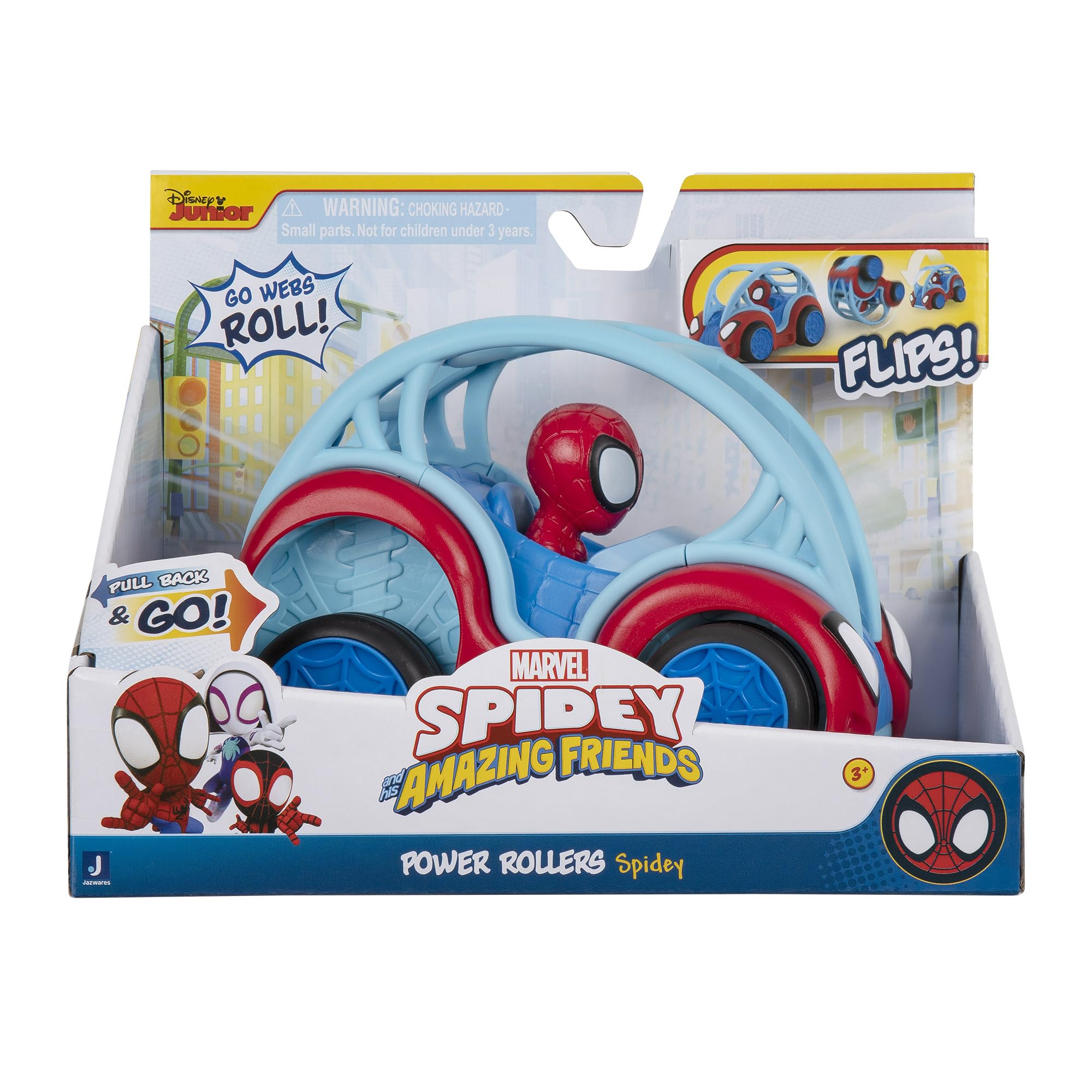 Spidey and his Amazing Friends MARVEL’S POWER ROLLERS (SPIDEY) - 6-Inch Pull Back Flipping Car - Toys Featuring Your Friendly Neighbourhood Spideys, Black