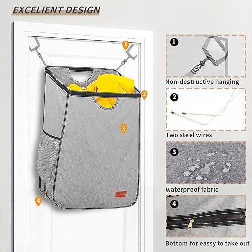 Miniatura 5 de Ligereza La bolsa colgante para ropa sucia es adecuada para cualquier puerta, cesta de lavandería colgante de gran capacidad que no raya la pintura