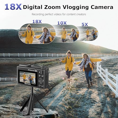Miniatura 6 de Cámara digital 8K para fotografía, cámara WiFi de 88 MP para YouTube con zoom digital de 18X y pantalla abatible de 180 ° de 3 pulgadas, cámaras de