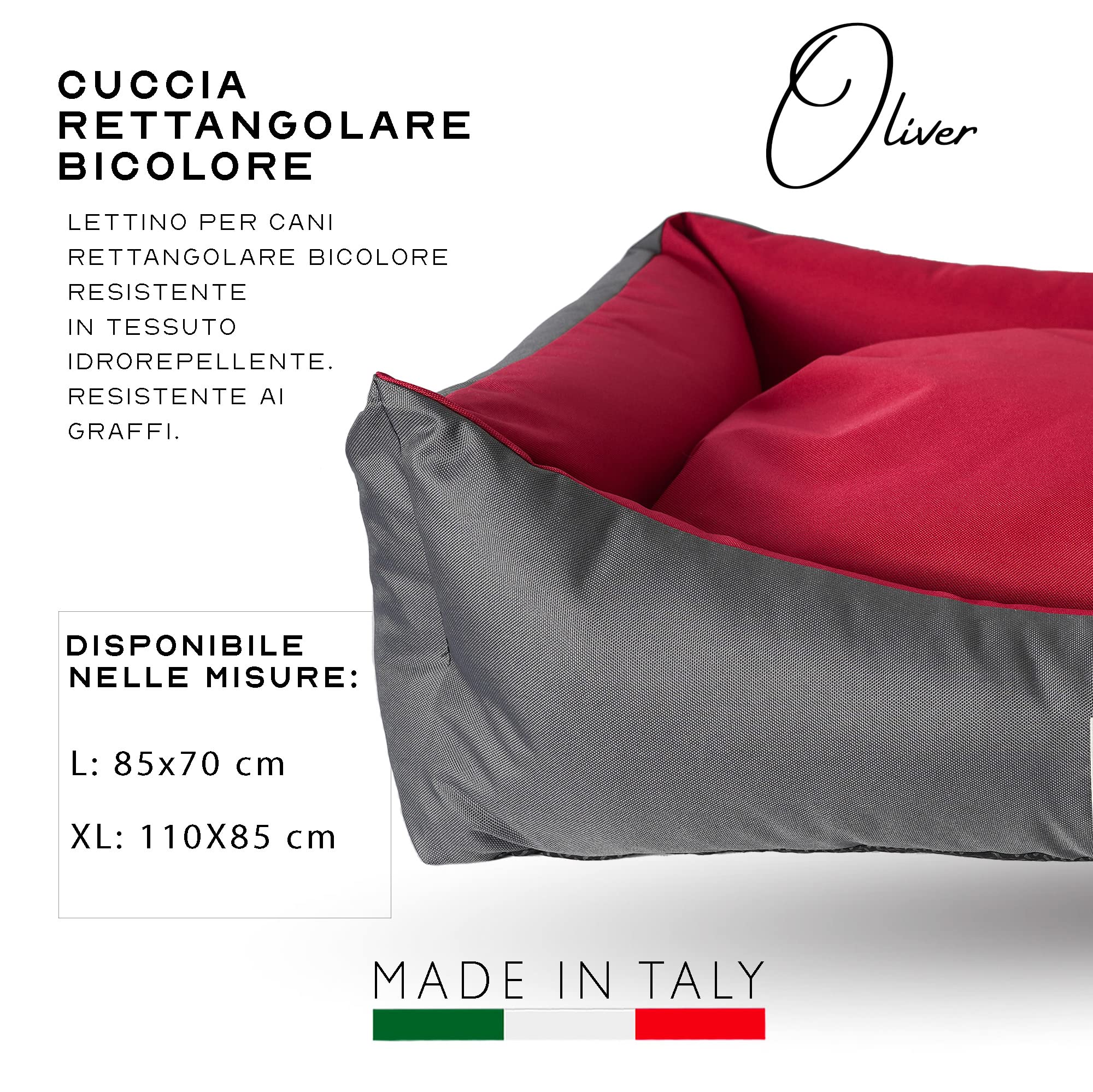 Ligo Oliver - lettino cuccia per cani idrorepellente resistente ai graffi.Cuscino per cane materasso per cani. Cuccia per Cani antimacchia.REALIZZATO IN ITALIA (M: 70 x 55 cm, ANTRACITE/BORDEAUX)