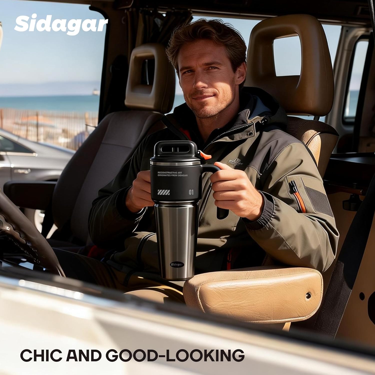 32 oz Tumbler with Handle and Straw, Vacuum Insulated Stainless Steel Travel Mug for Men, Gamer Cup with Push-button Lid, Tactical Gaming Setup Accessory, Fits in Cup Holder - Obsidian Black - Image 4