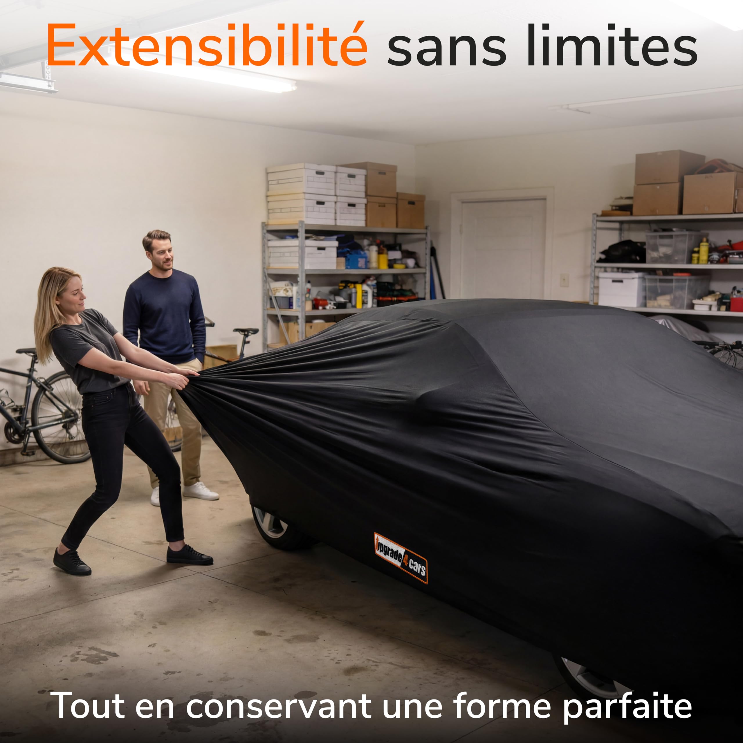 Upgrade4cars Housse Voiture Intérieur Elastique | Bâche Élastique en Tissu Noir | Taille SUV - S (415-455 cm)