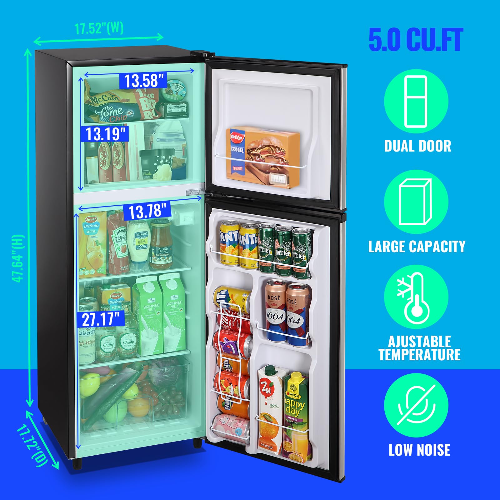 Tacool 5.0 Cu.Ft Mini Fridge Small Refrigerator With Drink Holder Double Door Refrigerator Adjustable Glass Shelves For Home,Apartment,Office Silver on Fridge.com - View 5