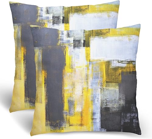 BETGINY Fundas de almohada amarillas y negras, almohadas blancas modernas de arte abstracto para sofá, fundas de almohada grises de 20 x 20