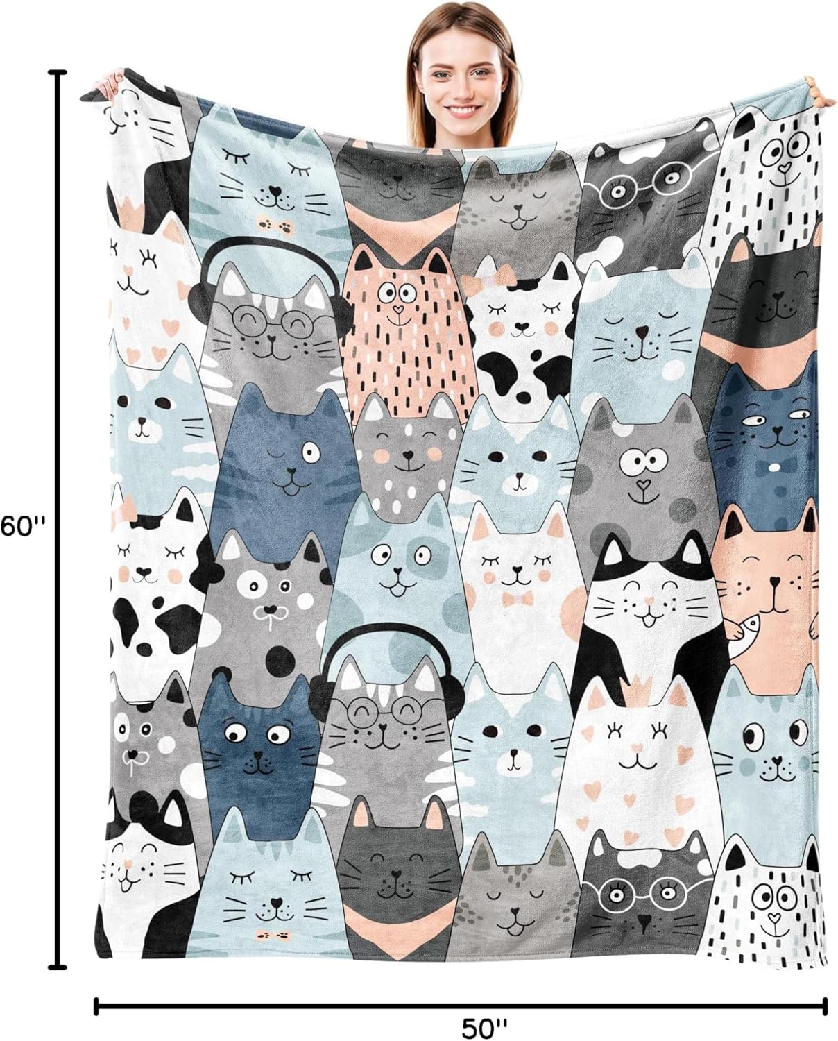 Cat Blanket Ultra Soft Flannel Merch Cat Throw Blanket Stuff Gifts for Cats Lovers for Girls Women Kids Boys Adults 60"X 50"