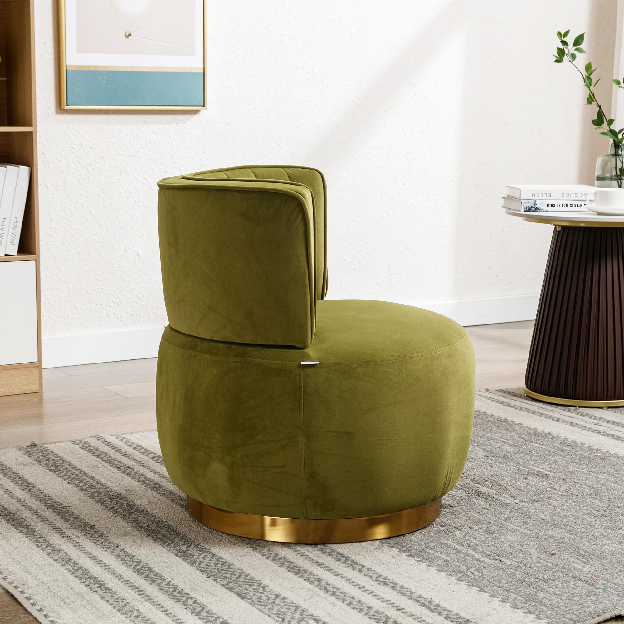 Sedia girevole moderna a 360 gradi, con finitura in velluto morbido, schienale comodo, struttura stabile, adatta per soggiorno, camera da letto, studio, verde oliva