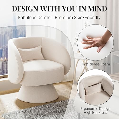 Miniatura 4 de Silla giratoria de barril para sala de estar, silla redonda pequeña tapizada de 360, moderna y acogedora silla individual para dormitorio, oficina