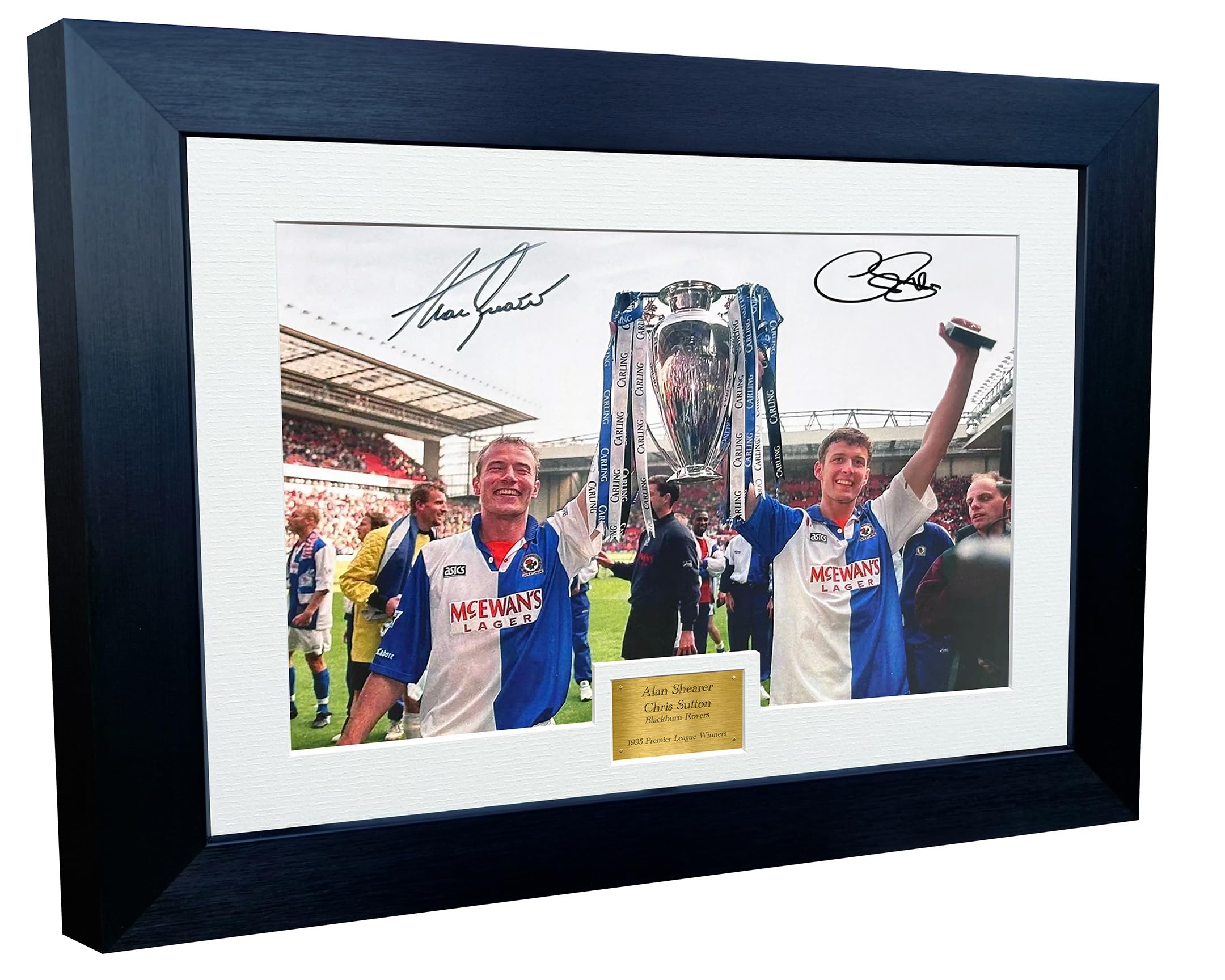 Kitbags & Lockers Black 12X8 A4 Signed Alan Shearer Chris Sutton Burn Rovers 1995 Premier League Champions Winners Autographed Autograph Signed Signature Photograph Photo Picture Frame Football Soccer Poster Gift