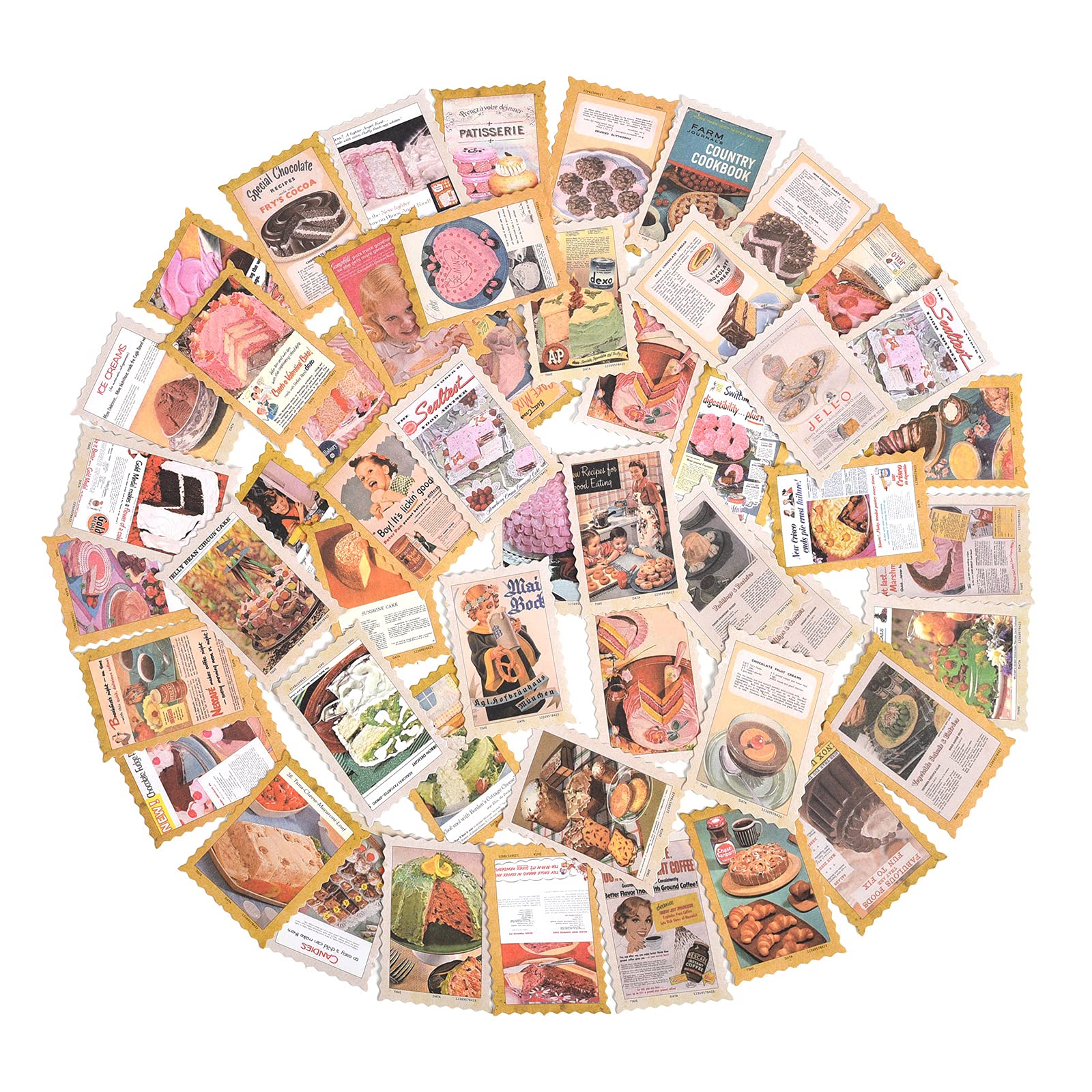 Vintage Postage Stamp Flake Stickers Set(200Pieces)-Planner Stickers for Scrapbooking,Bullet Journaling,Junk Journals,Travel Diary,Kid DIY Arts Crafts,Album,Calendars and Notebook（Old Dessert Shop）