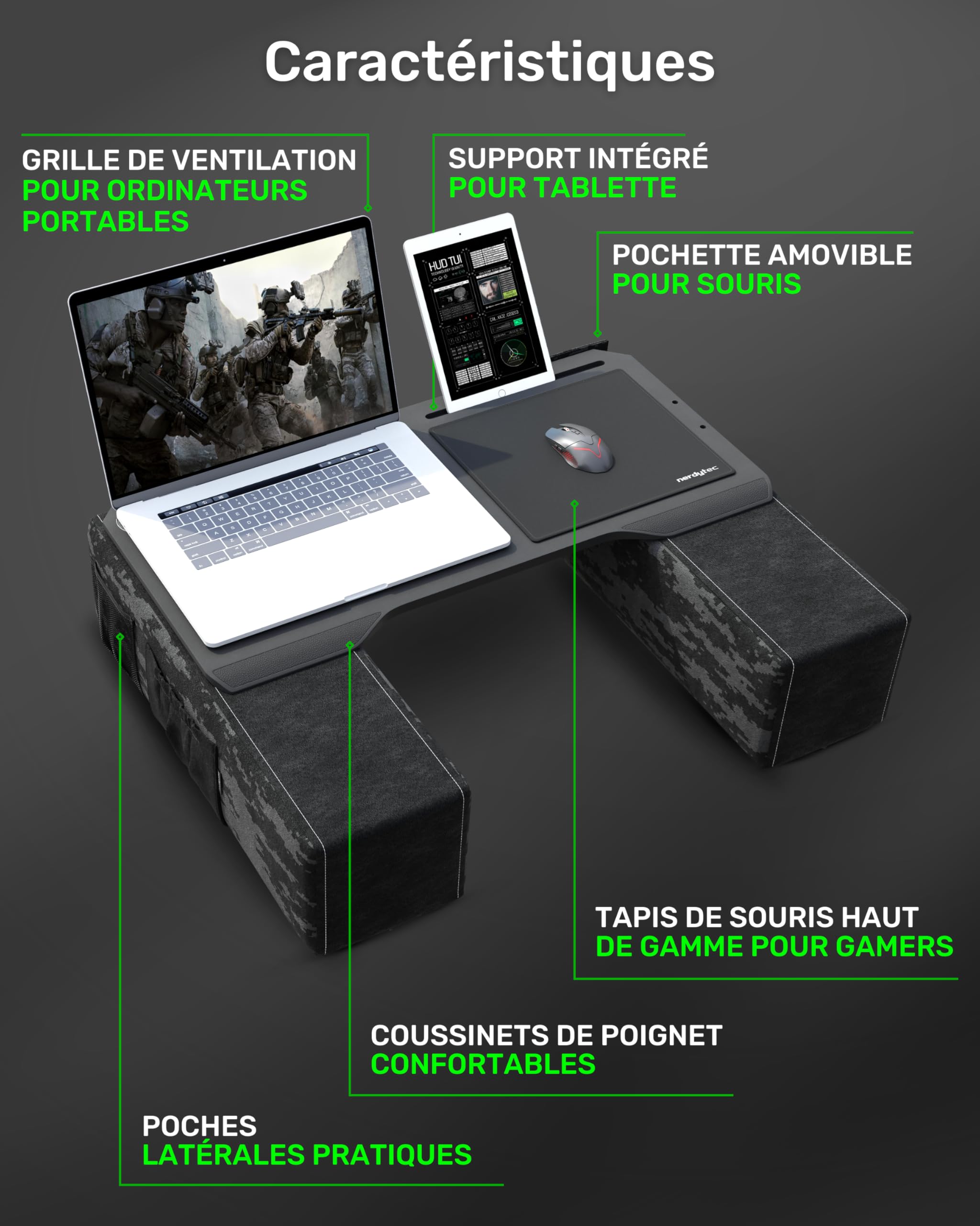 Couchmaster® CYBOT Lapdesk Ergonomique pour Ordinateurs Portables sans Fil avec Coussins