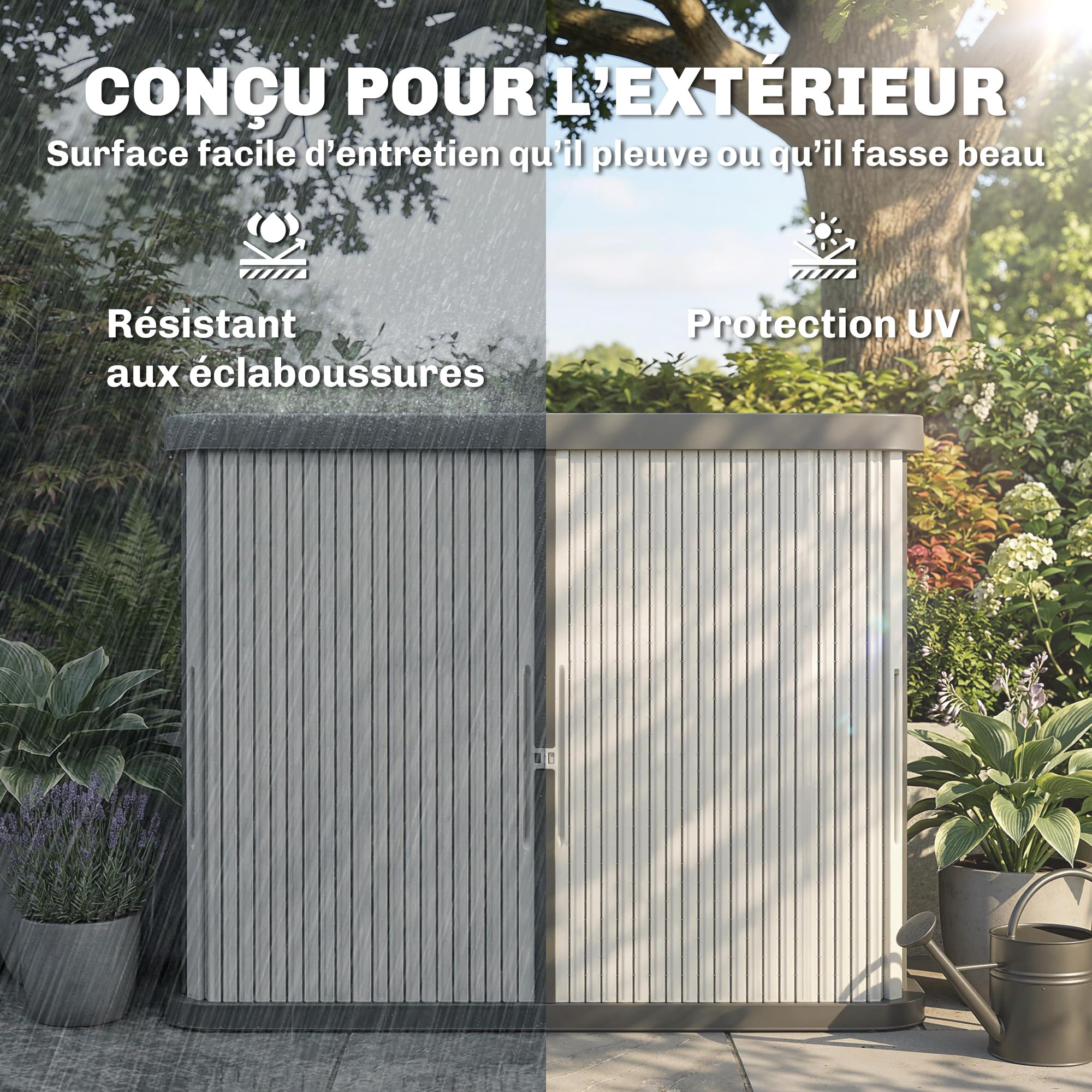 Outsunny Coffre de Rangement Extérieur 480 L 2 Niveaux Portes Coulissantes Résistant aux UV Jardin Terrasse 120,5x59,5x92cm Marron Clair